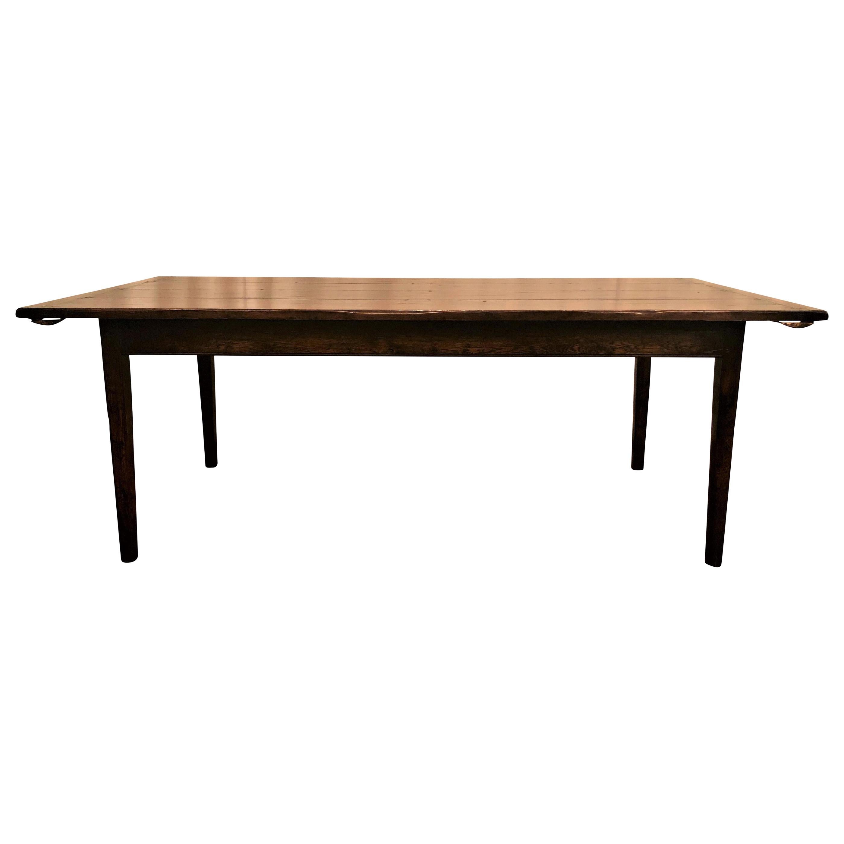 English Oak Farm Table with Two End Leaves