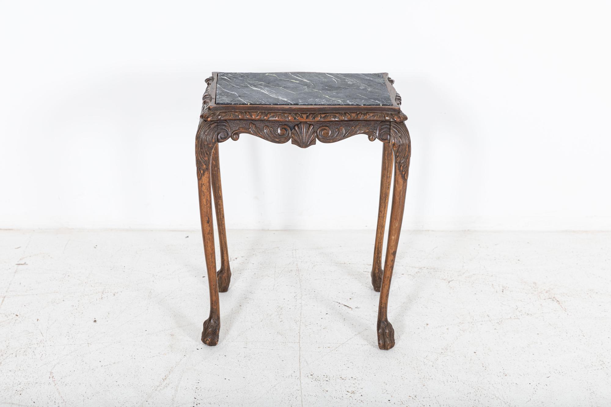 English Oak & Faux Marble Lion Paw Side Table In Good Condition For Sale In Staffordshire, GB