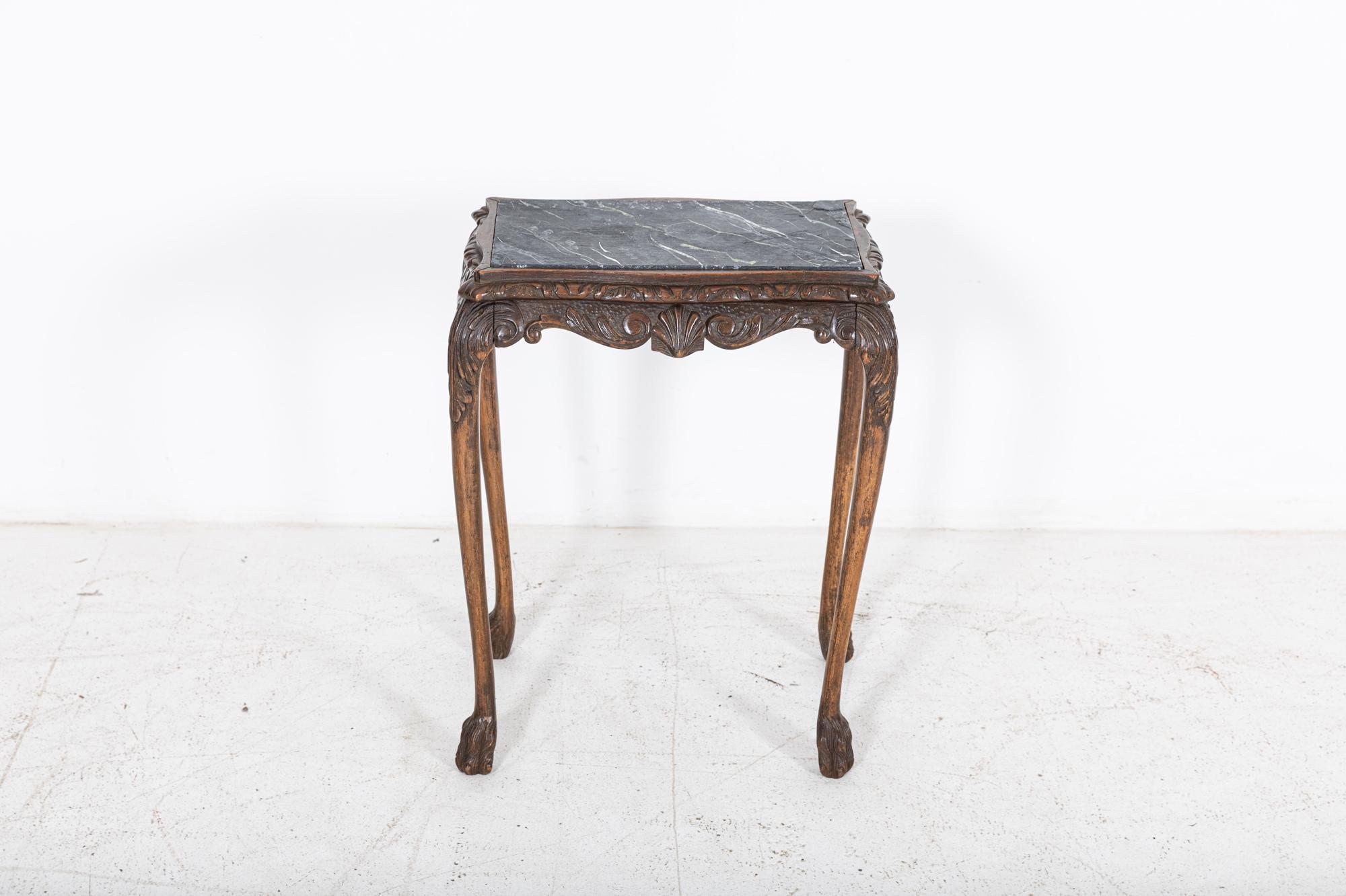 English Oak & Faux Marble Lion Paw Side Table For Sale 1