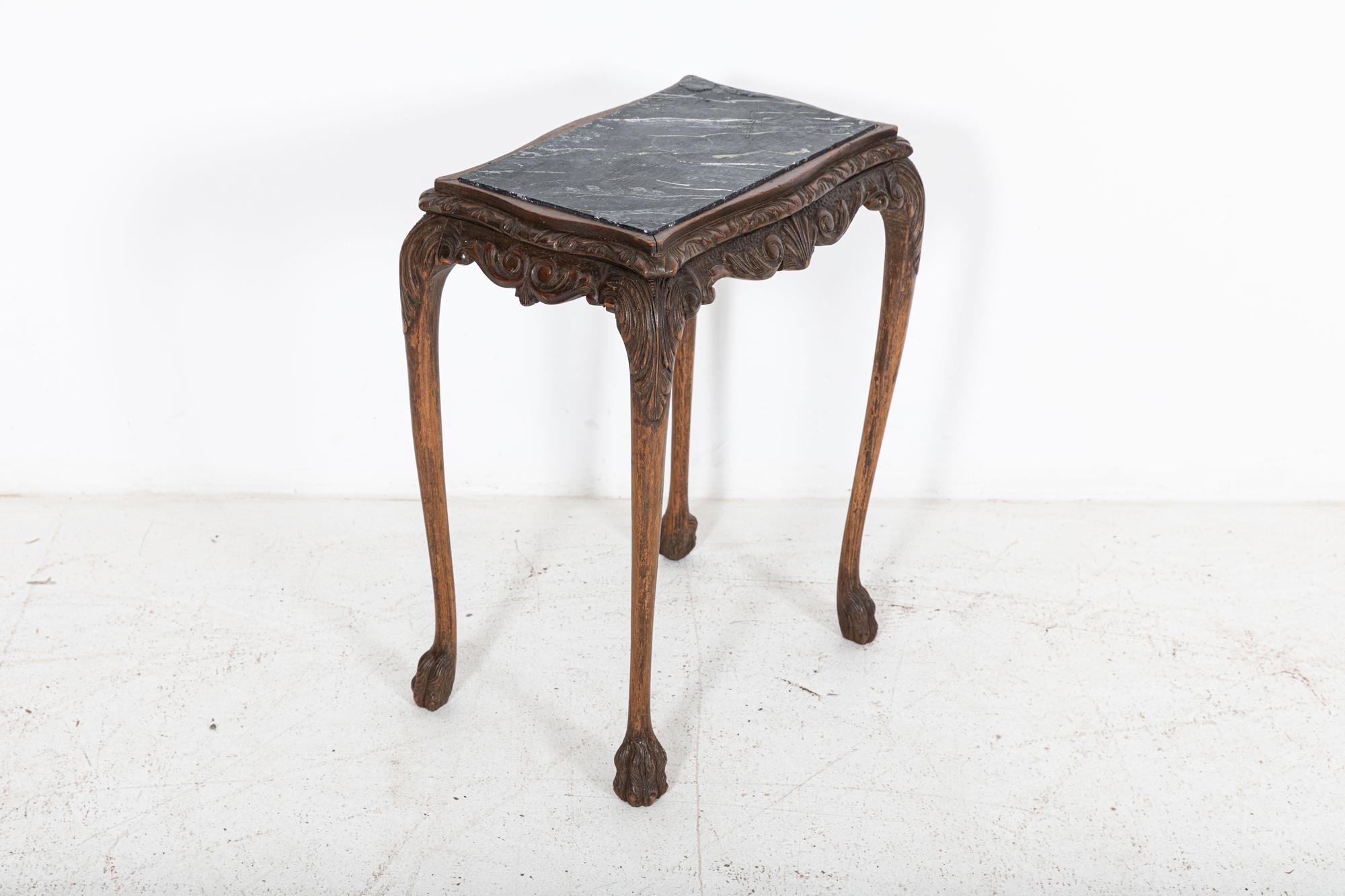 English Oak & Faux Marble Lion Paw Side Table For Sale 2