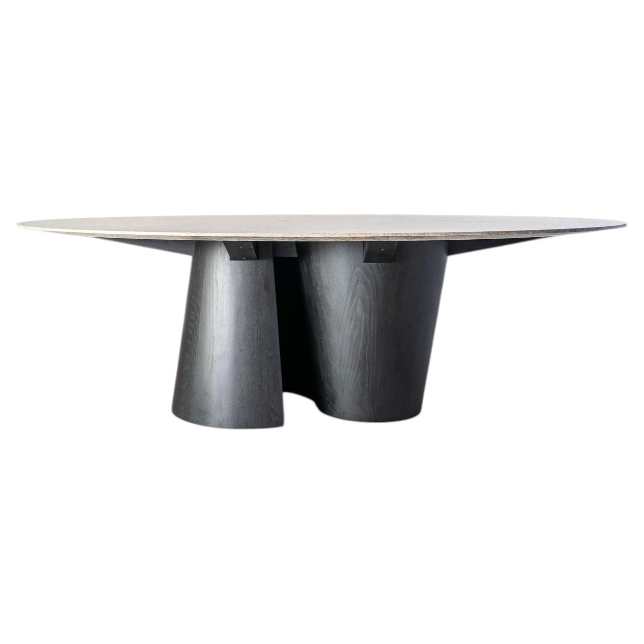 English Oak, Fossil Stone Altor Dining Table by Mythology