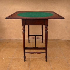 English Oak Games Table with Green Felt Top, 1930s