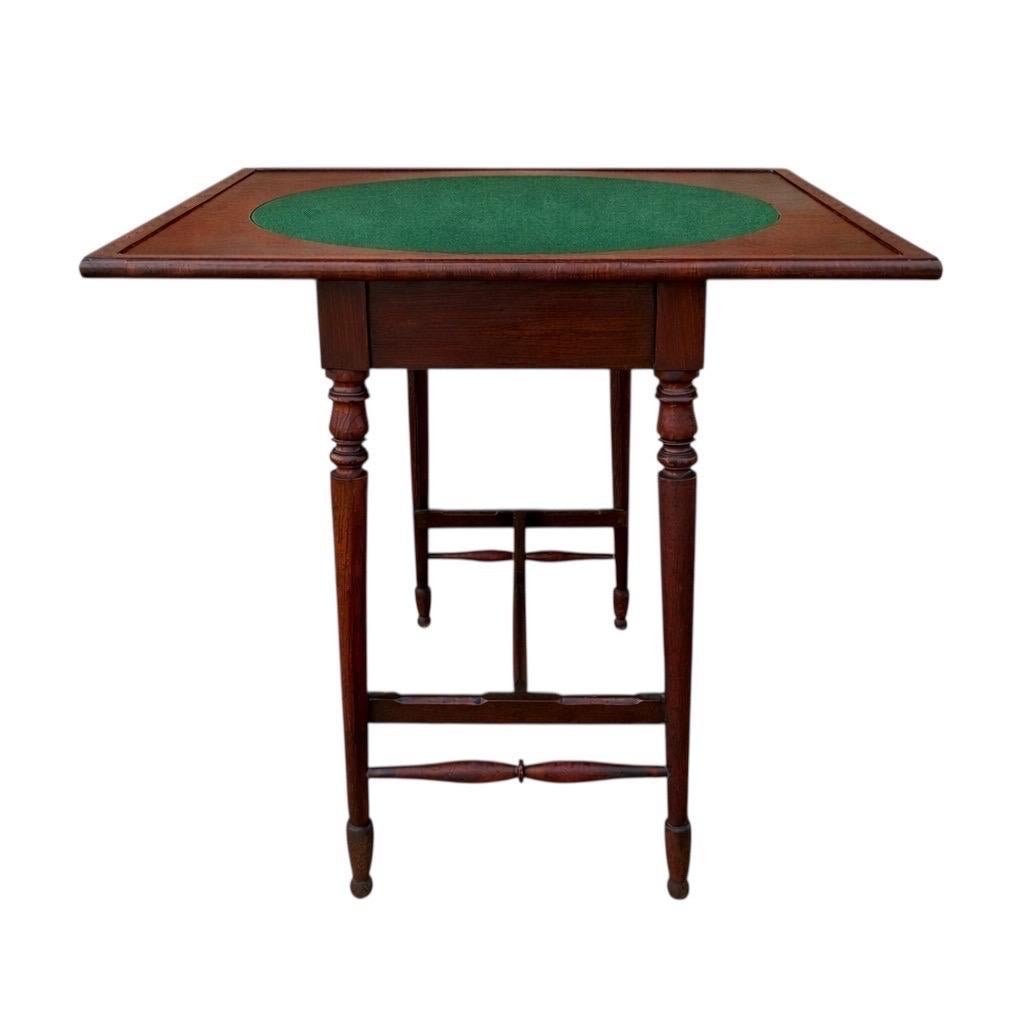 English Oak Games Table with Green Felt Top, 1930s