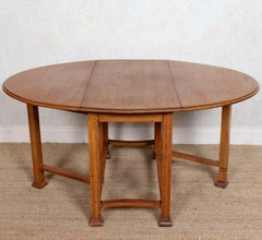 English Oak Gateleg Dining Table Carved Solid Folding Kitchen Table