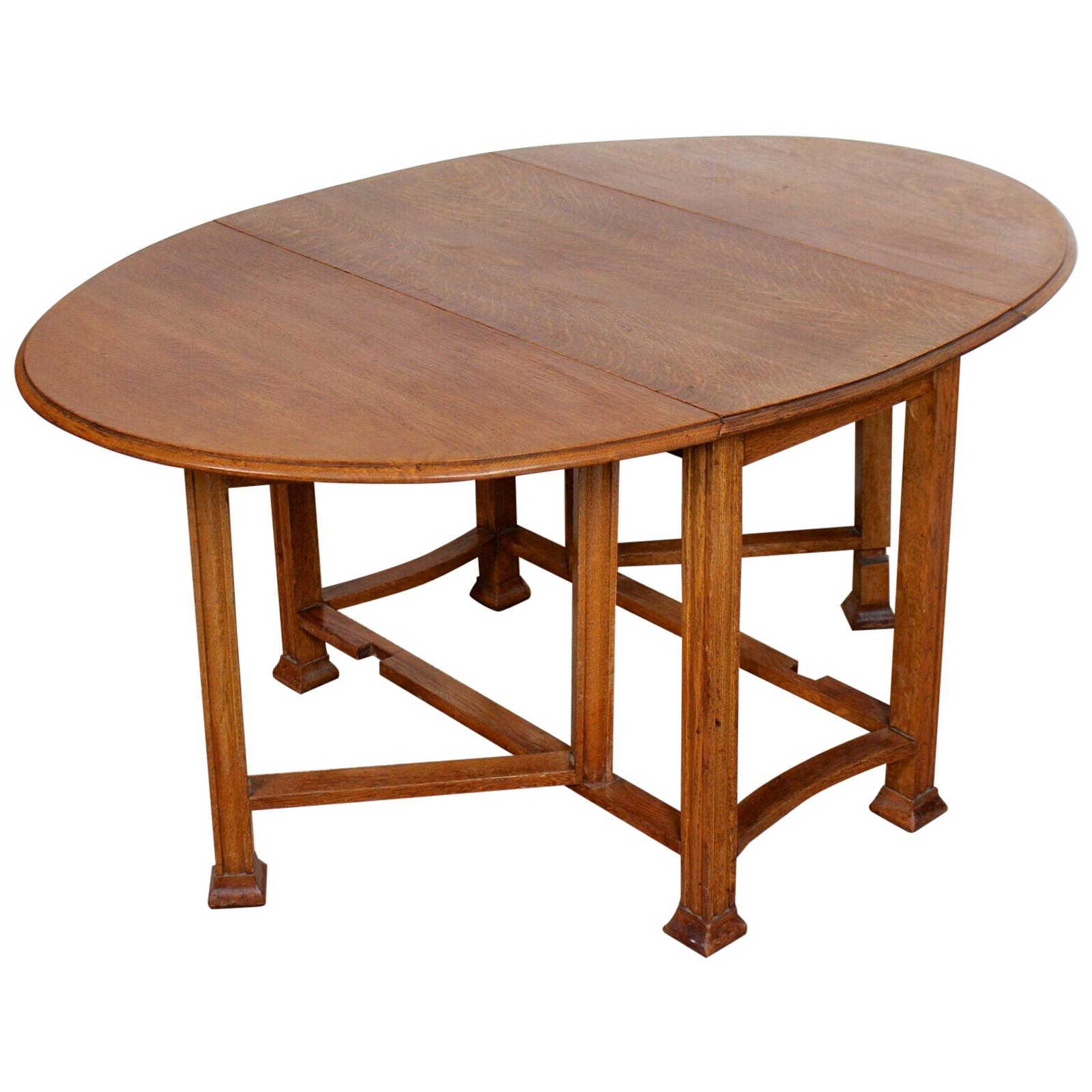 English Oak Gateleg Dining Table Carved Solid Folding Kitchen Table For Sale