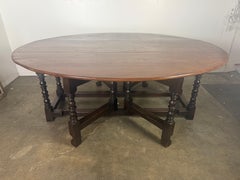 English Oak Gateleg Dining Table with Turned Supports