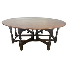English Oak Gateleg Dining Table with Turned Supports
