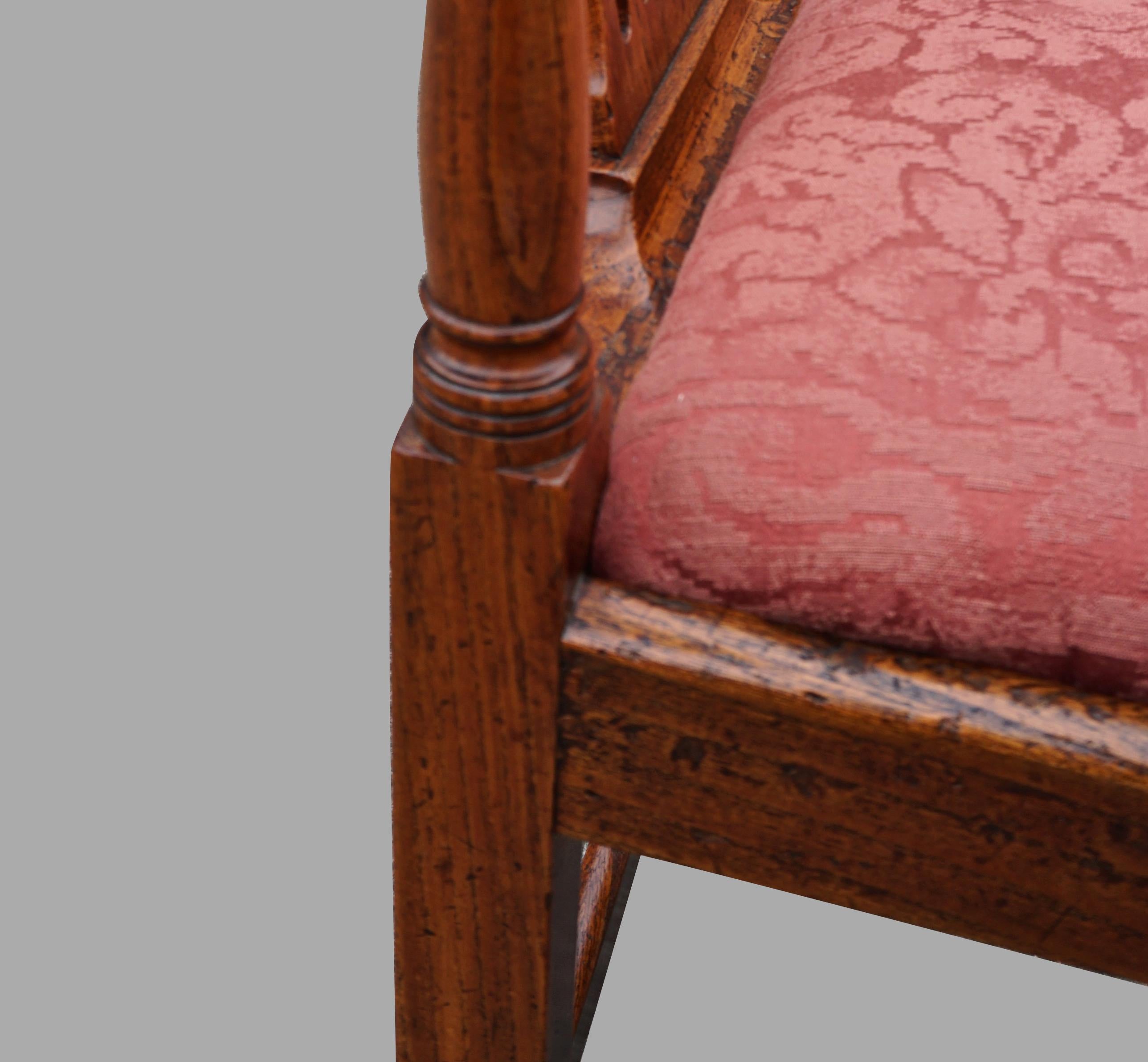 English Oak George III Period Corner Chair with Damask Upholstered Seat 2
