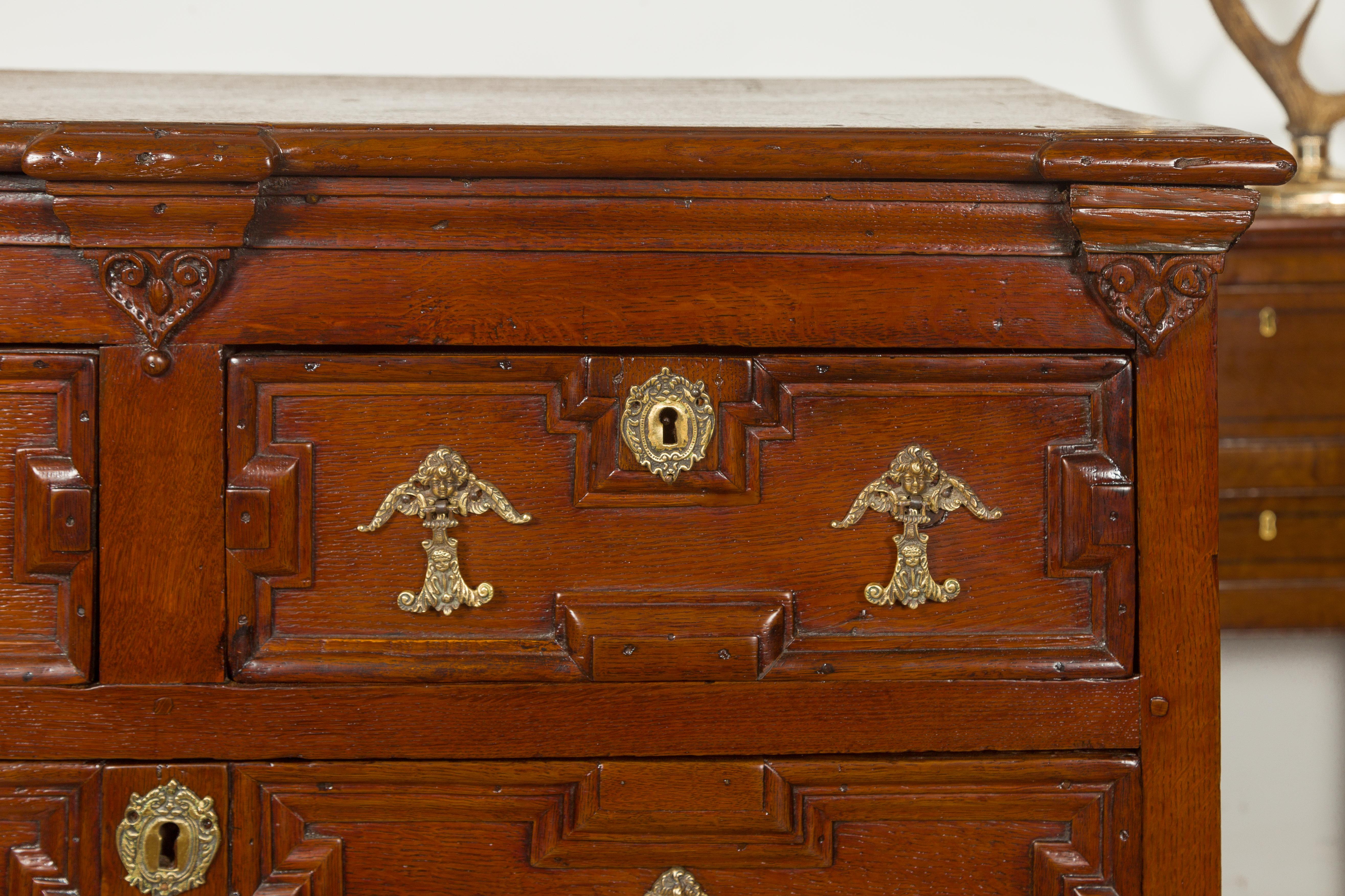 English Oak Georgian Period Geometric Front Five-Drawer Chest, circa 1800 For Sale 4