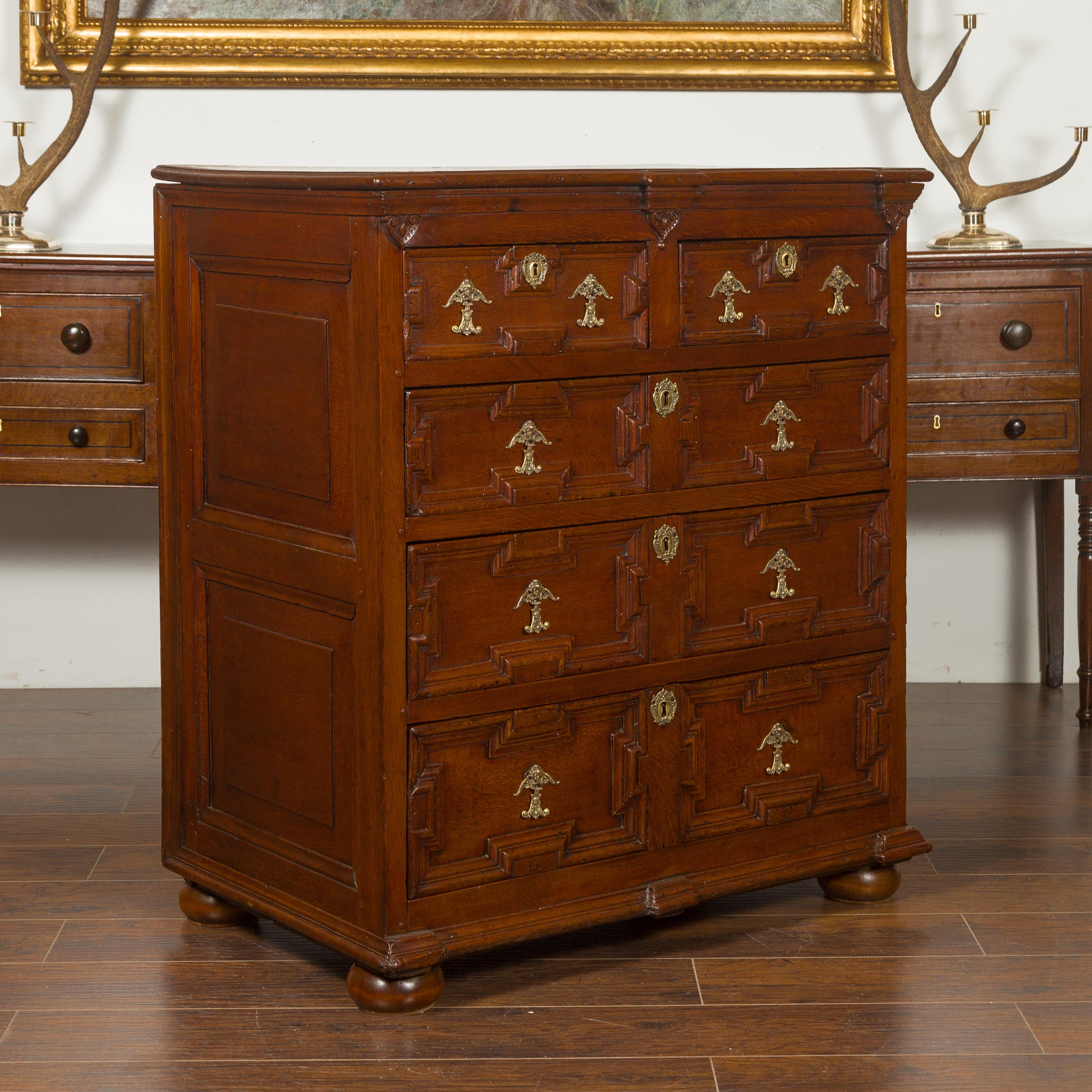 English Oak Georgian Period Geometric Front Five-Drawer Chest, circa 1800 For Sale 10