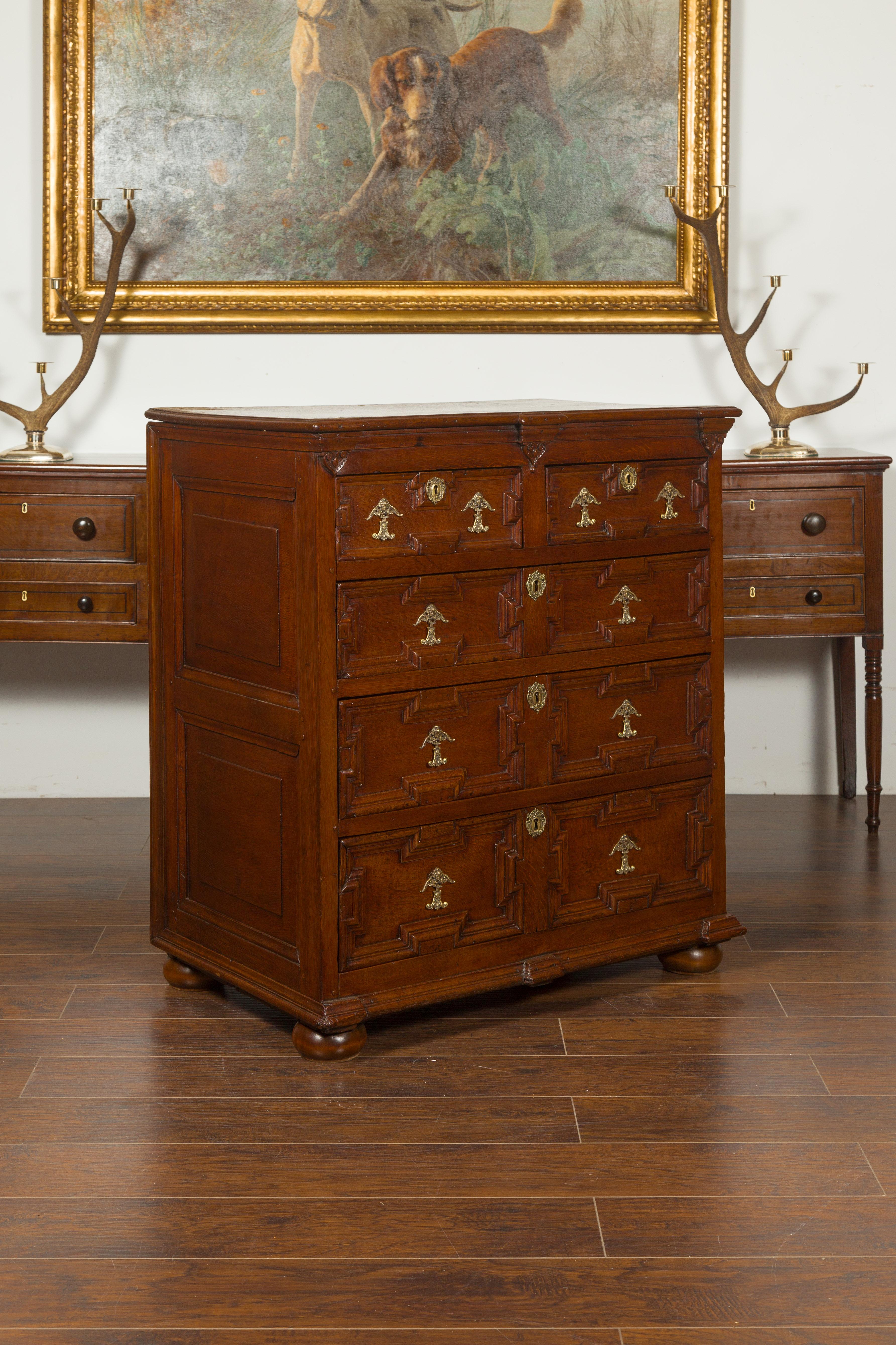 English Oak Georgian Period Geometric Front Five-Drawer Chest, circa 1800 For Sale 11