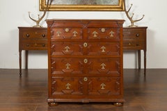 English Oak Georgian Period Geometric Front Five-Drawer Chest, circa 1800