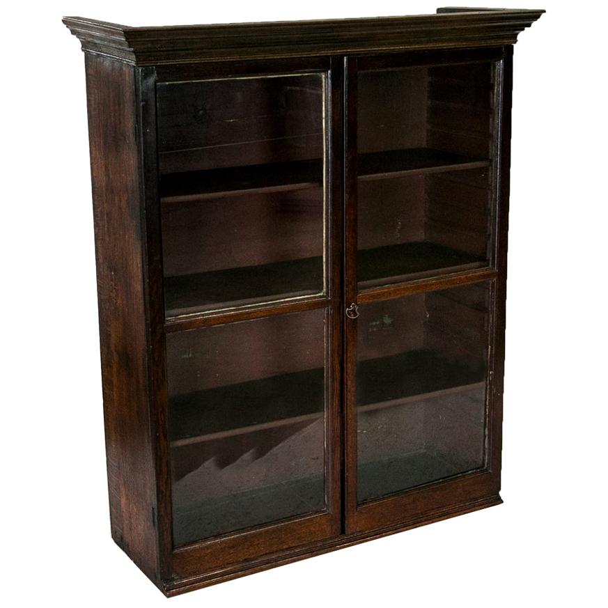 English Oak Glass Front Hanging Cabinet