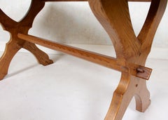 English Oak Gothic Refectory Table Trestle Dining Table