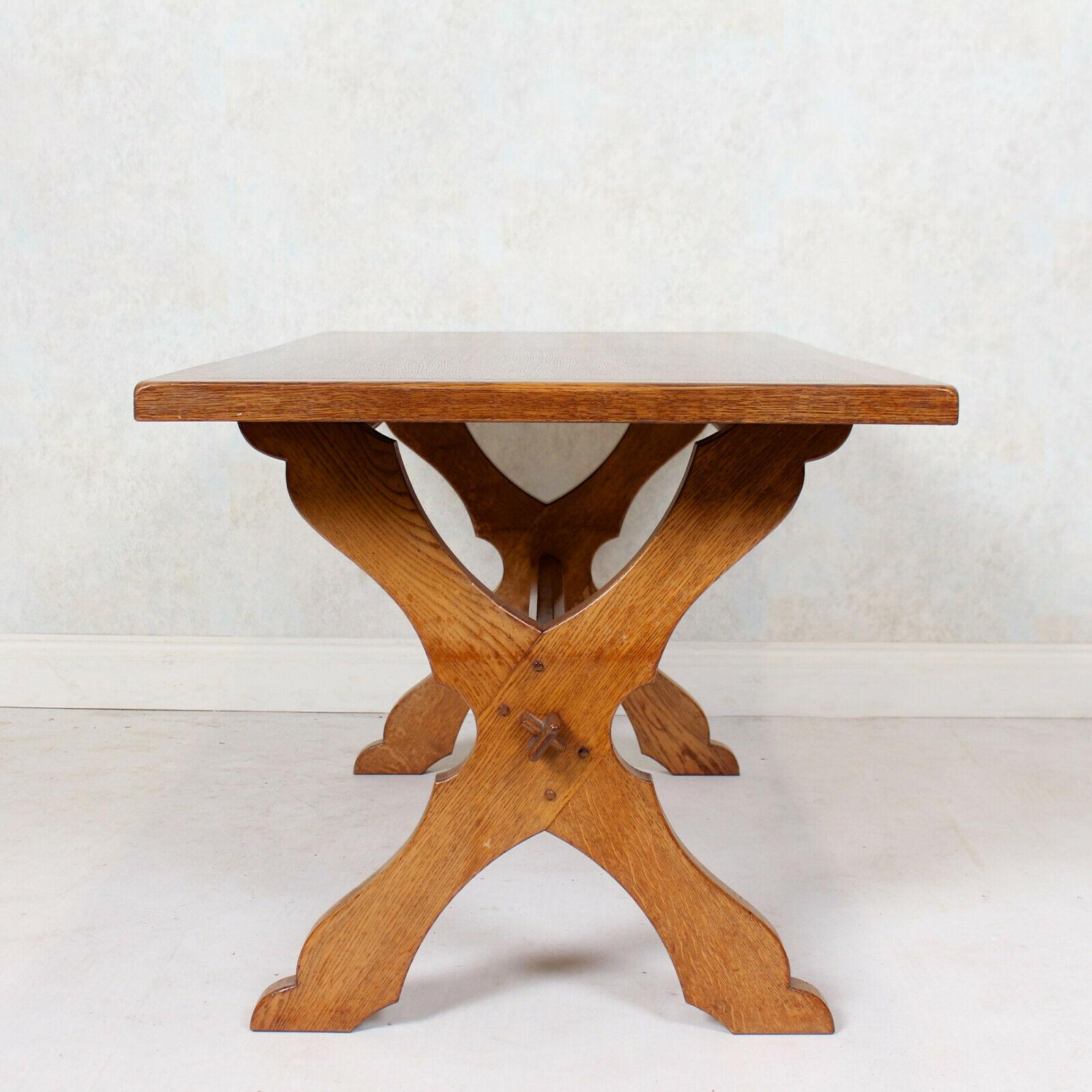 20th Century English Oak Gothic Refectory Table Trestle Dining Table For Sale