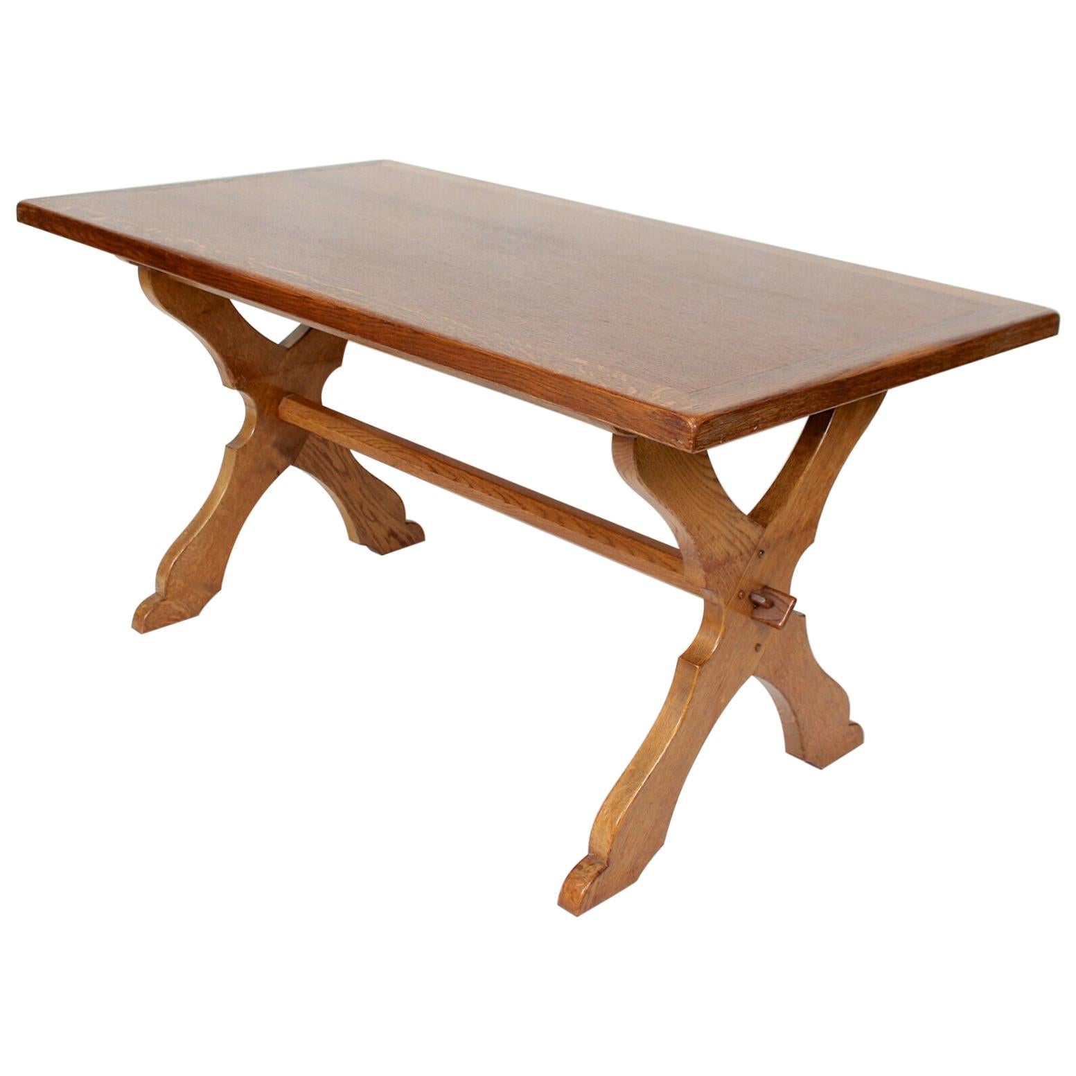 English Oak Gothic Refectory Table Trestle Dining Table For Sale