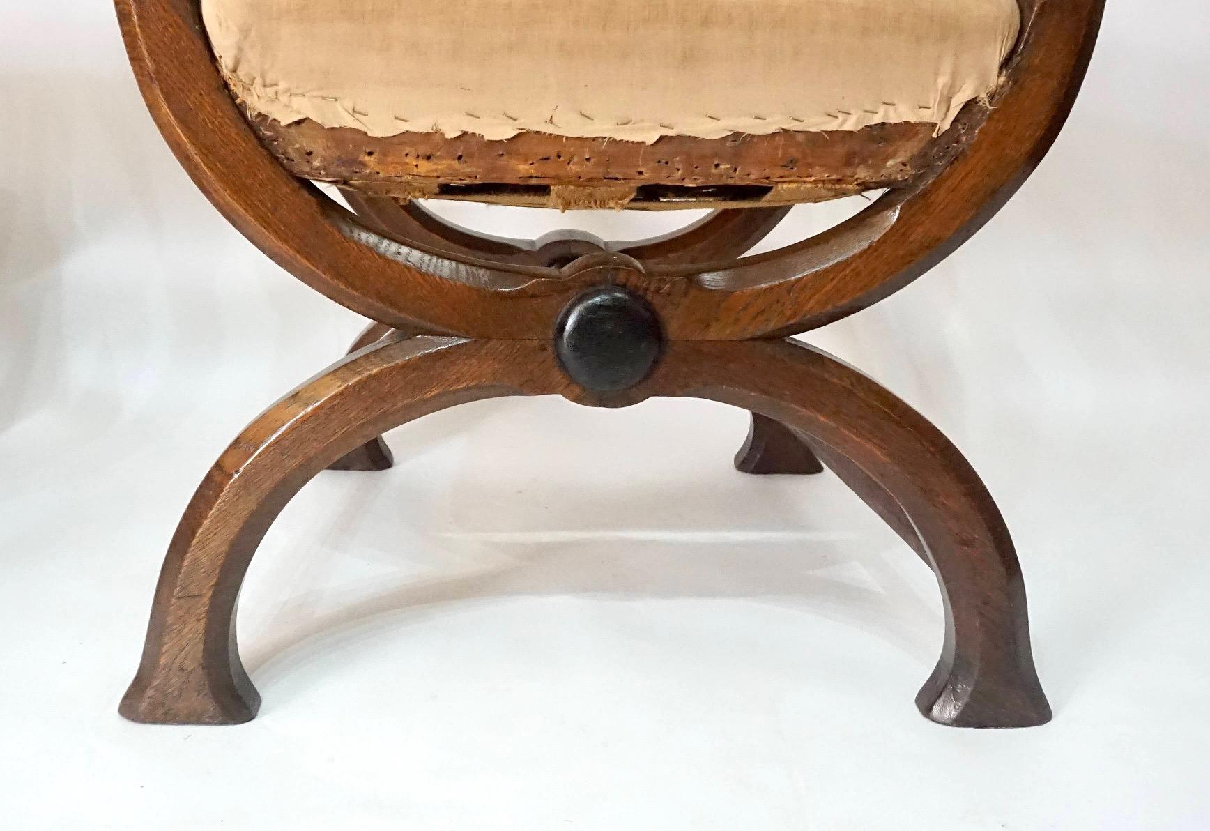 English Oak Gothic Style Curule Armchairs Attributed to A.W.N. Pugin, circa 1830 For Sale 8