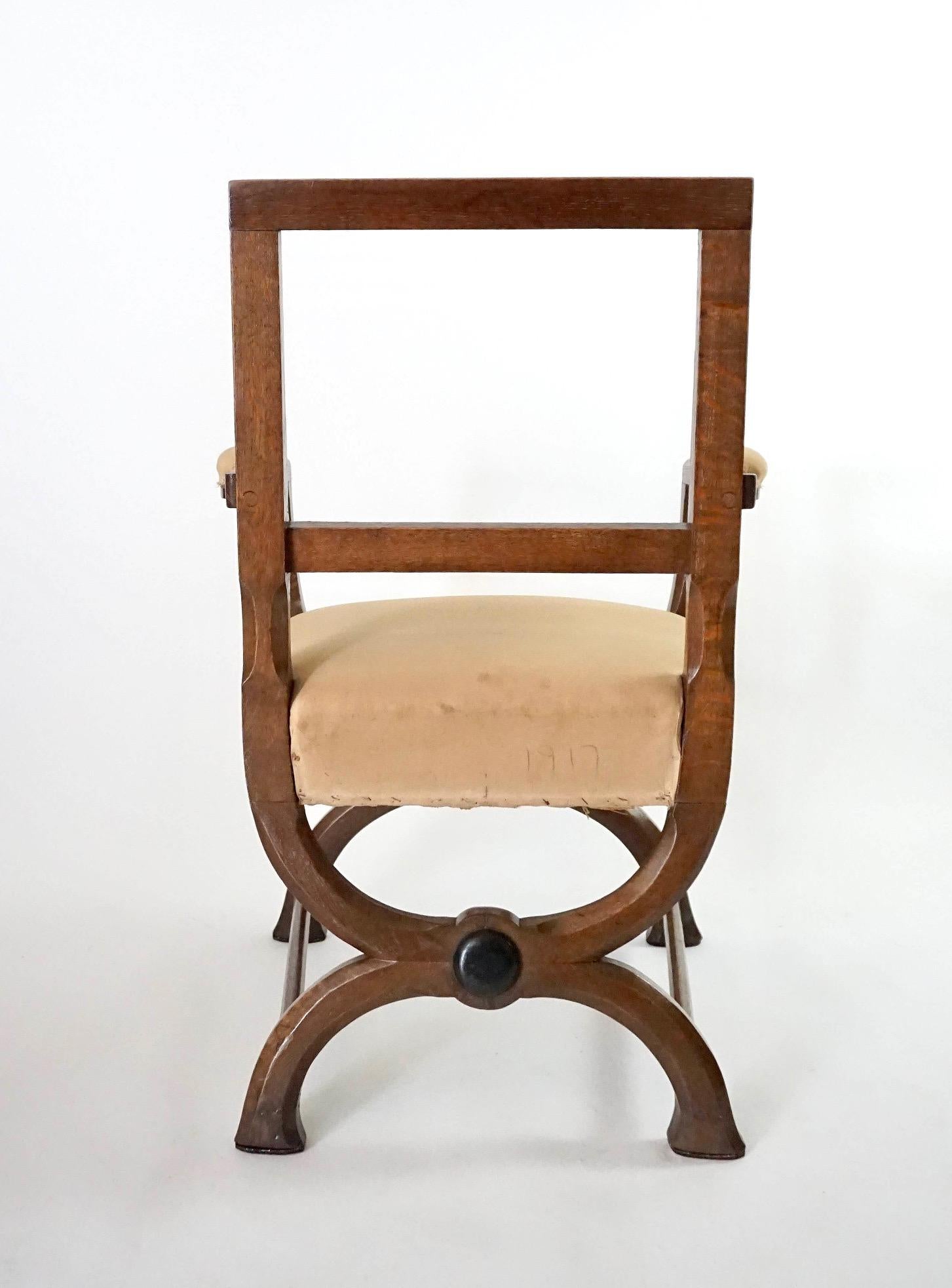 English Oak Gothic Style Curule Armchairs Attributed to A.W.N. Pugin, circa 1830 For Sale 10