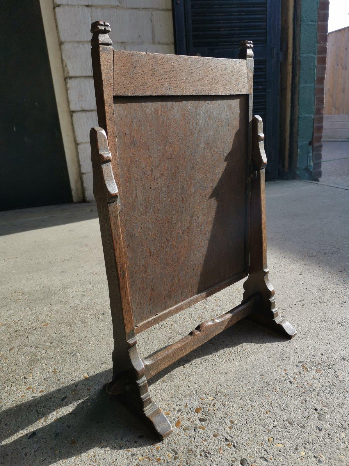 English Oak Gothic Style Dressing Table Mirror with Castellated Top For Sale 3