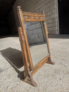 English Oak Gothic Style Dressing Table Mirror with Castellated Top
