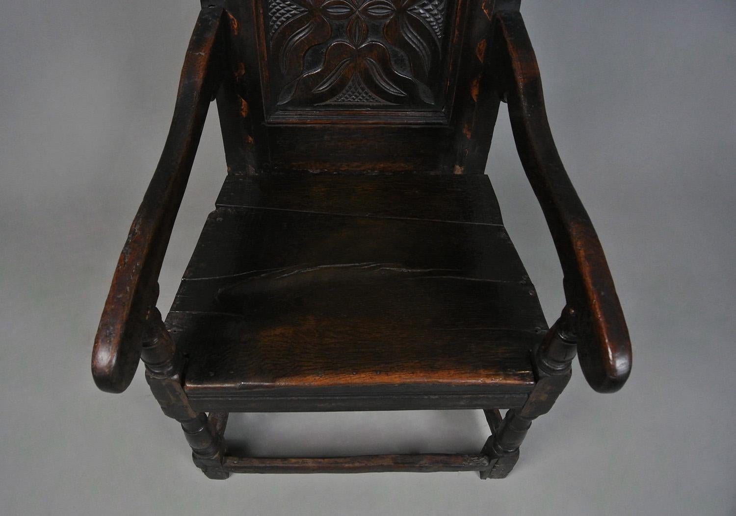 English Oak ‘Great Chair’ inlaid with Holly and Bog Oak c. 1650 4