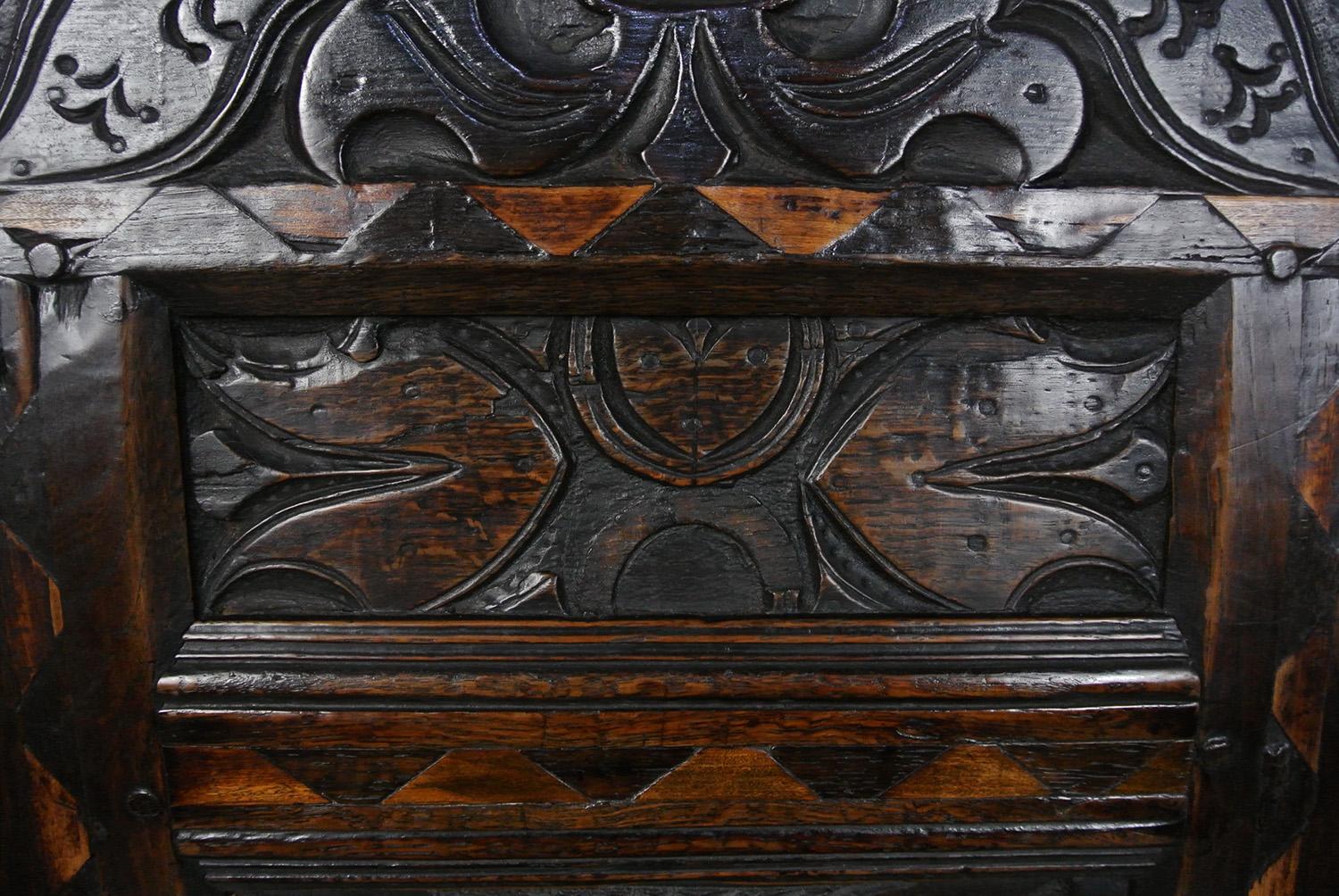 English Oak ‘Great Chair’ inlaid with Holly and Bog Oak c. 1650 5