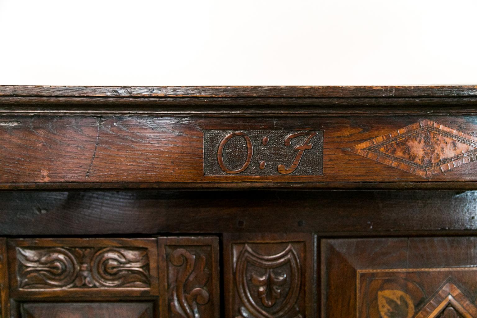 English Oak Inlaid Court Cupboard For Sale 1