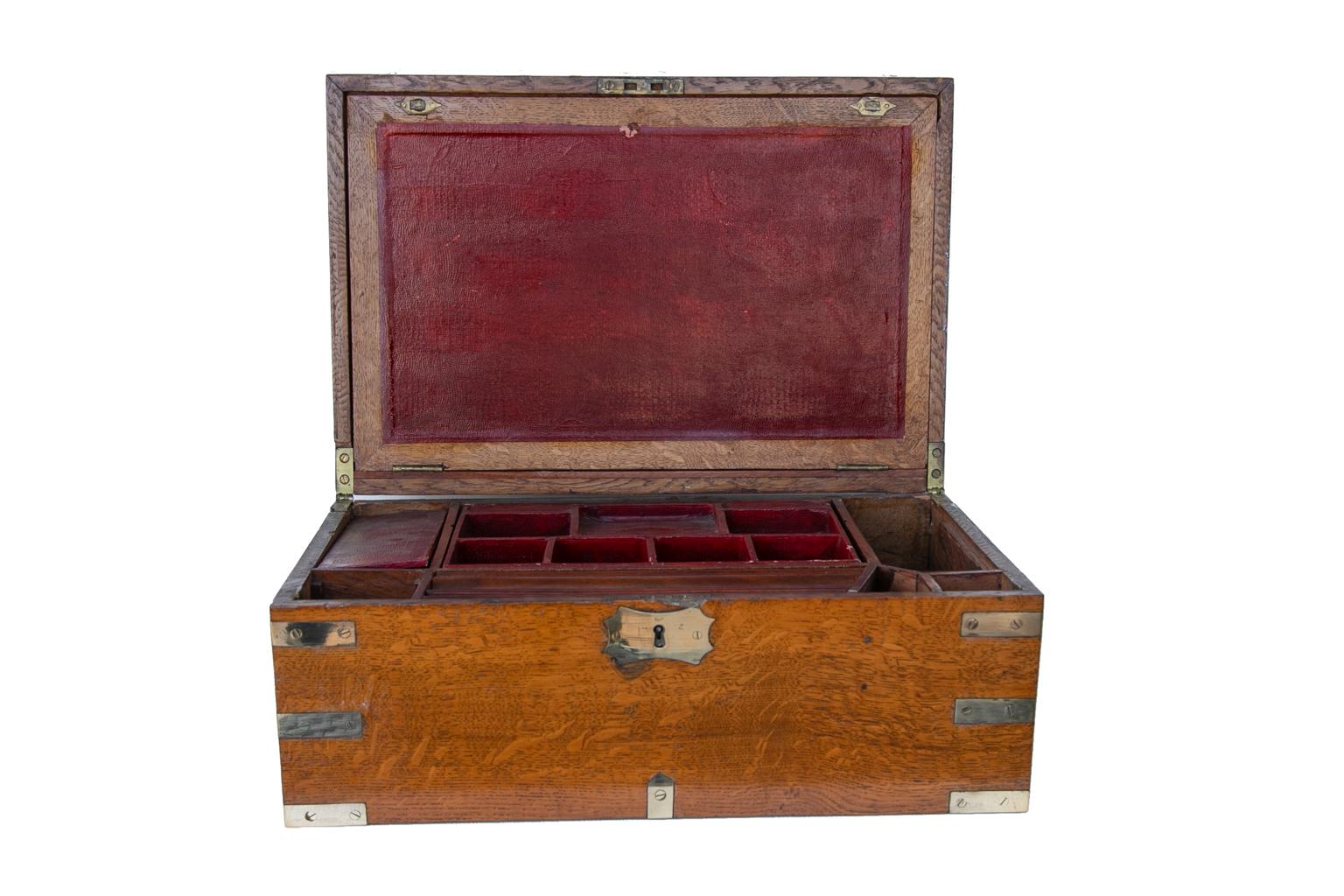 19th Century English Oak Inlaid Writing Box For Sale