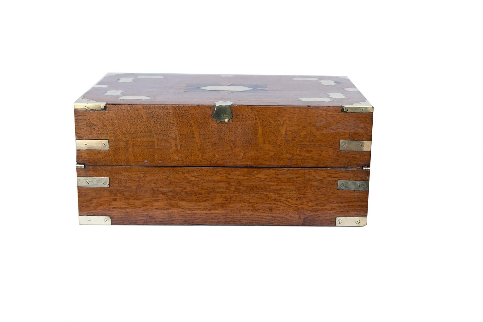 English Oak Inlaid Writing Box For Sale 3
