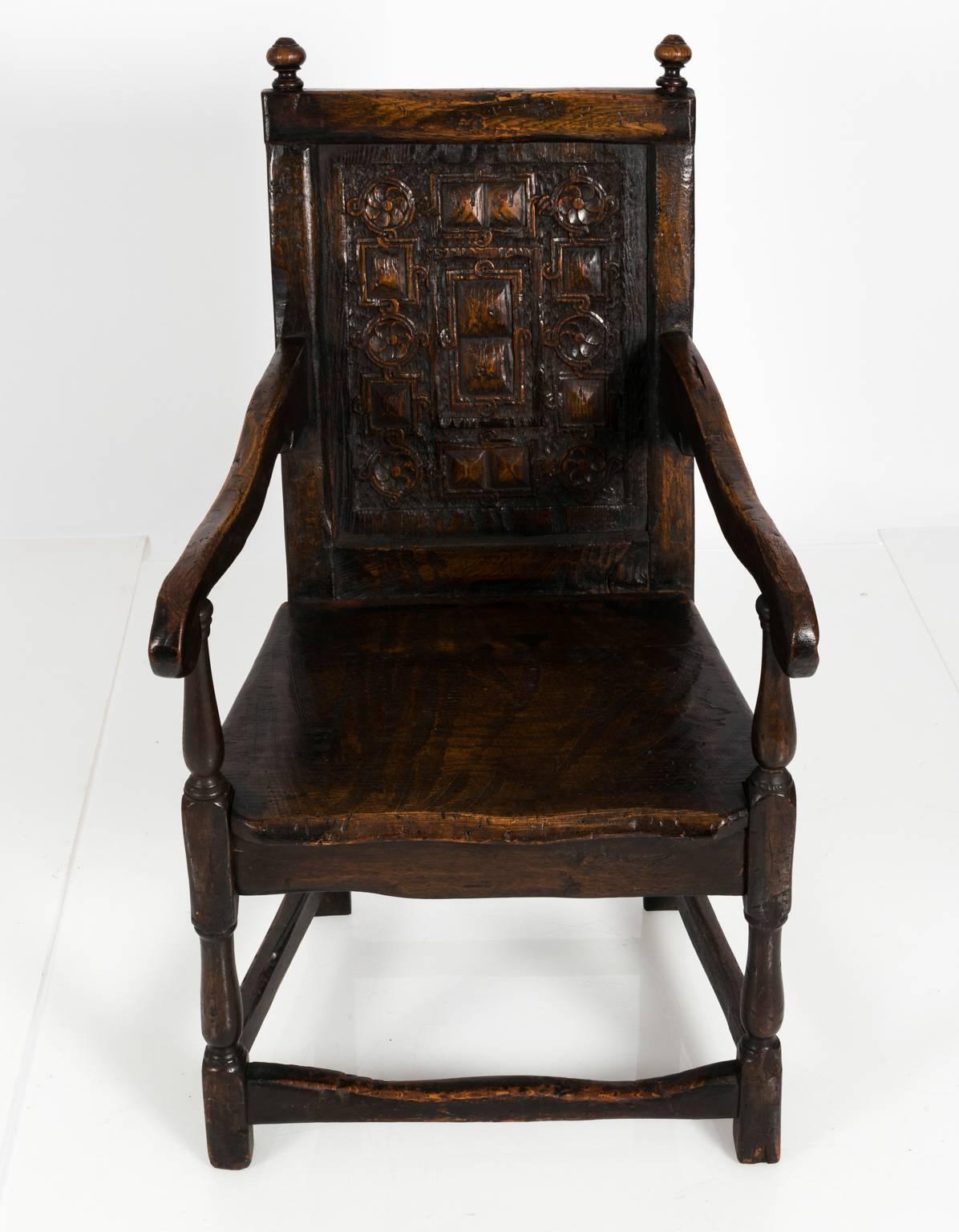 Carved English Oak Jacobean Style Armchair