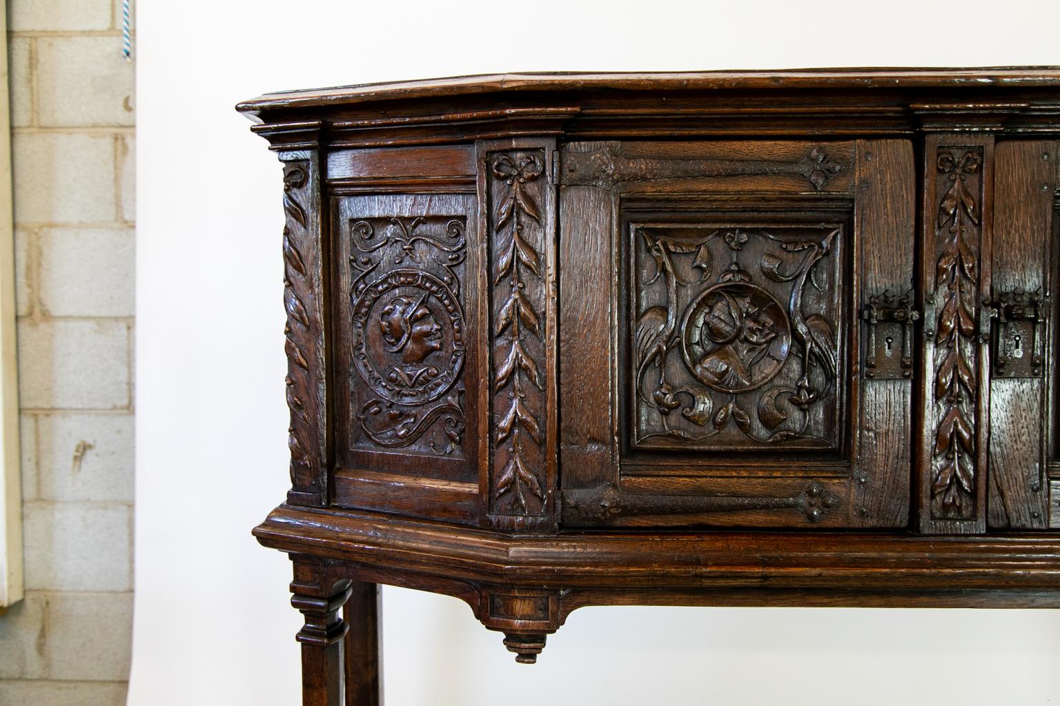 Hand-Carved English Oak Jacobean Style Court Cupboard For Sale