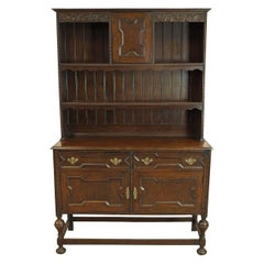 English Oak Jacobean Style Pewter Cupboard
