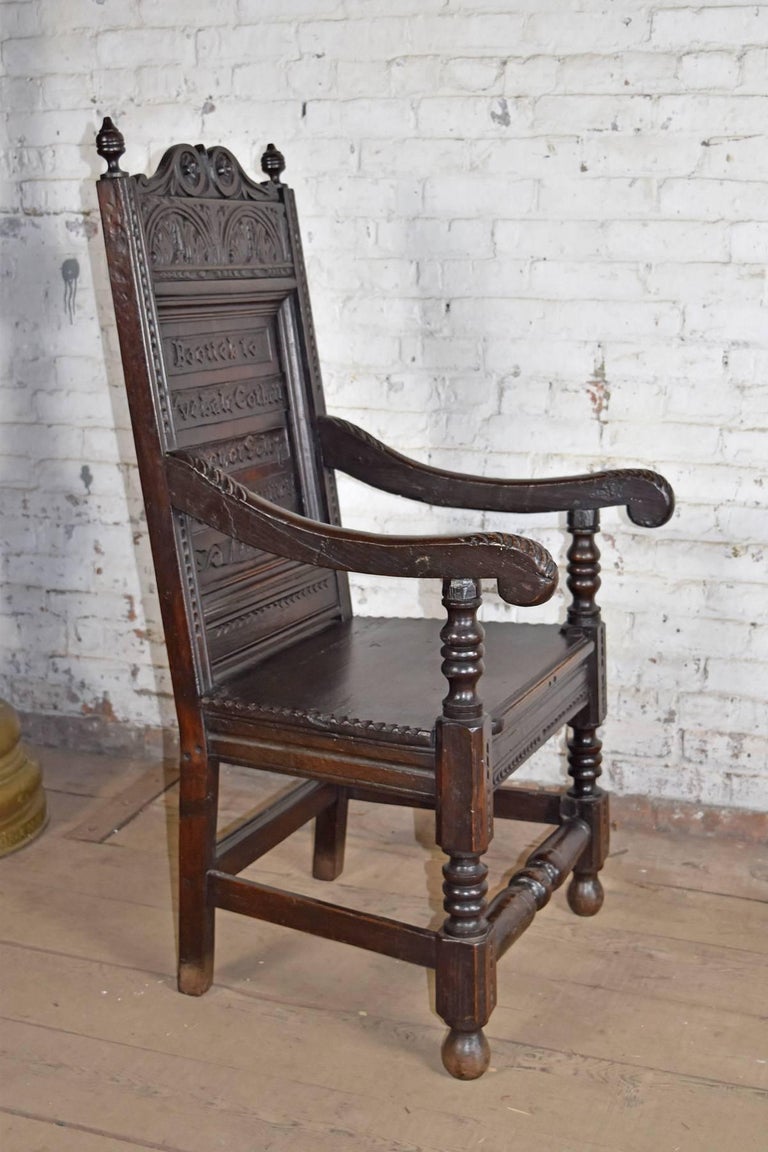 English Jacobean Style Oak Wainscot Armchair For Sale at 1stDibs