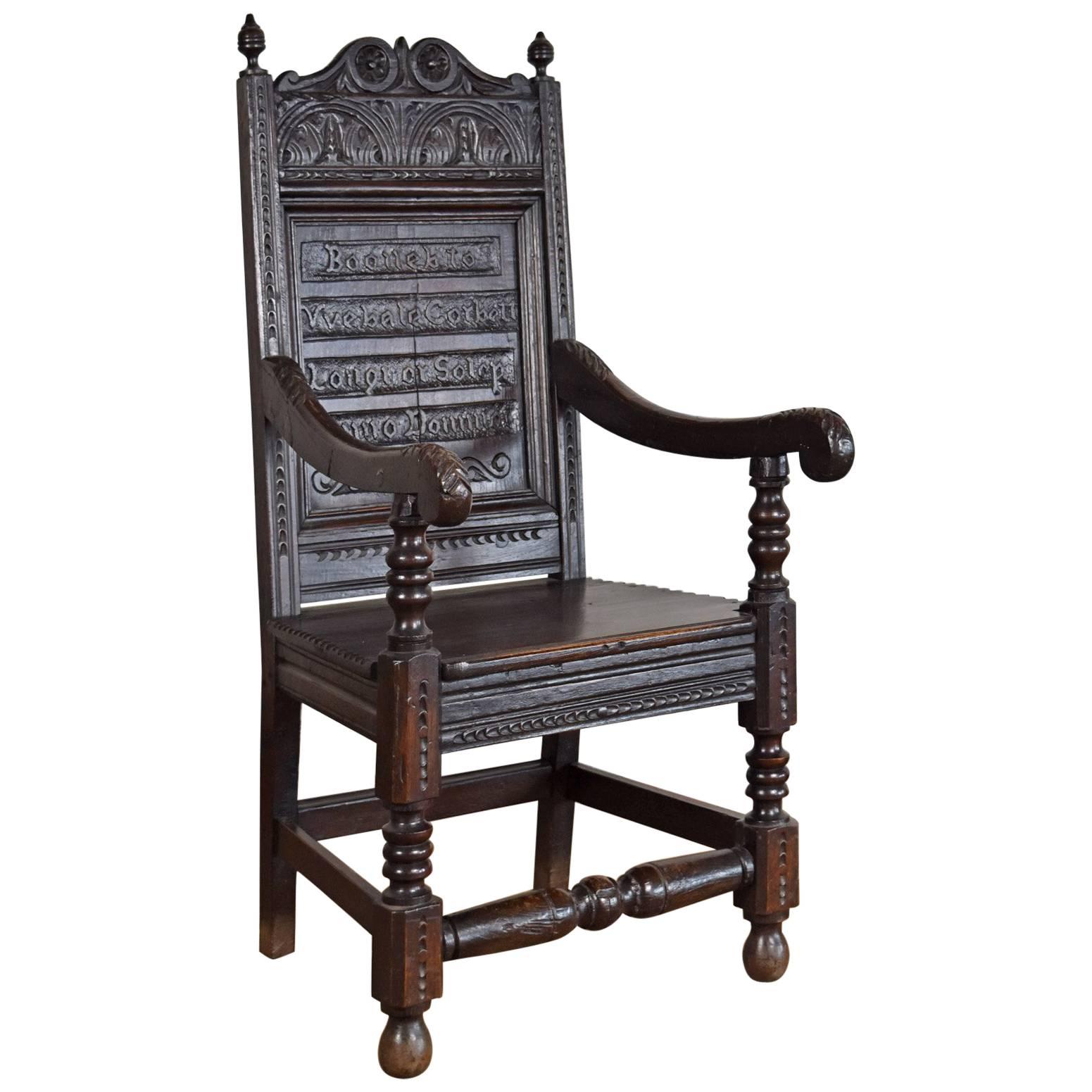 English Jacobean Style Oak Wainscot Armchair