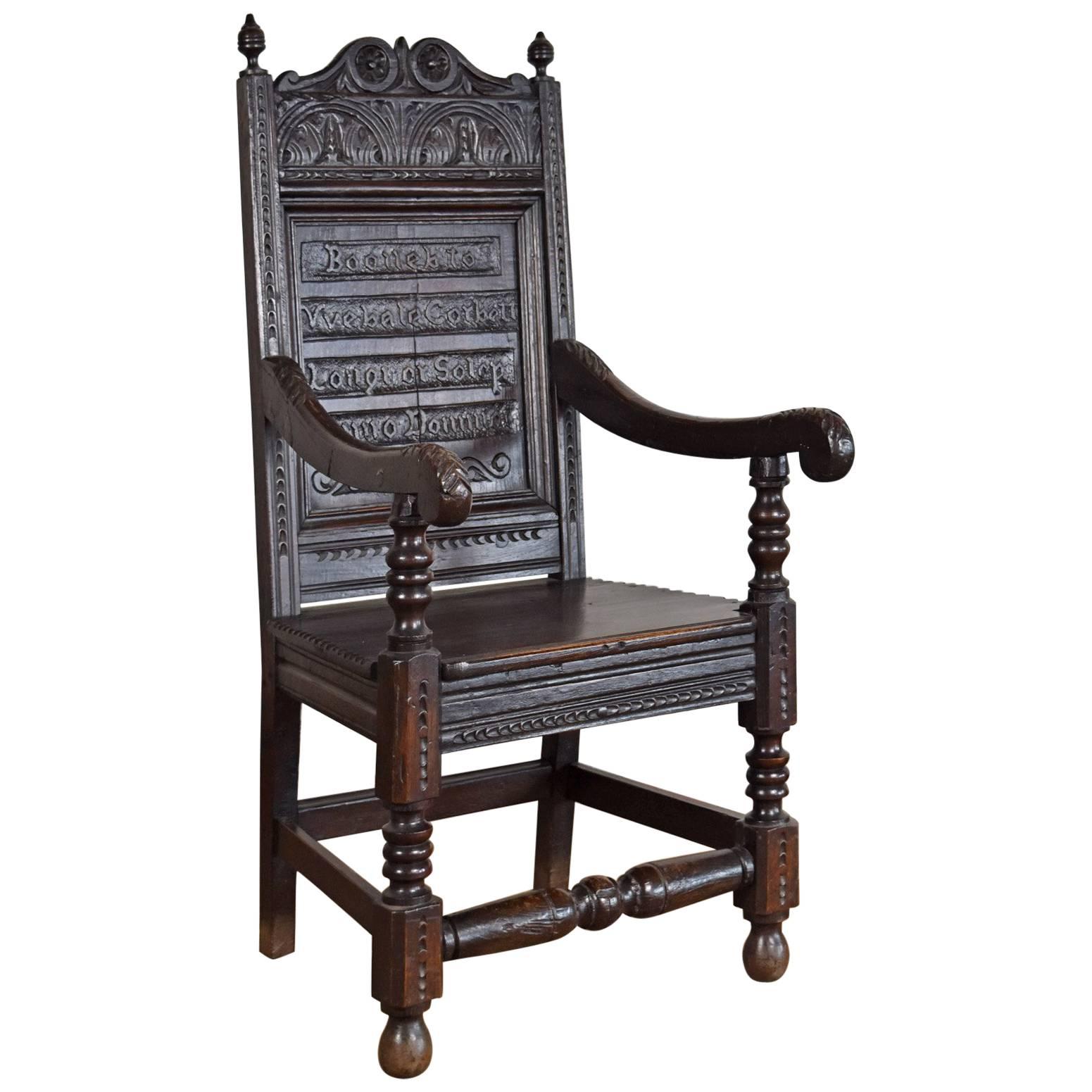  English Jacobean Style Oak Wainscot Armchair