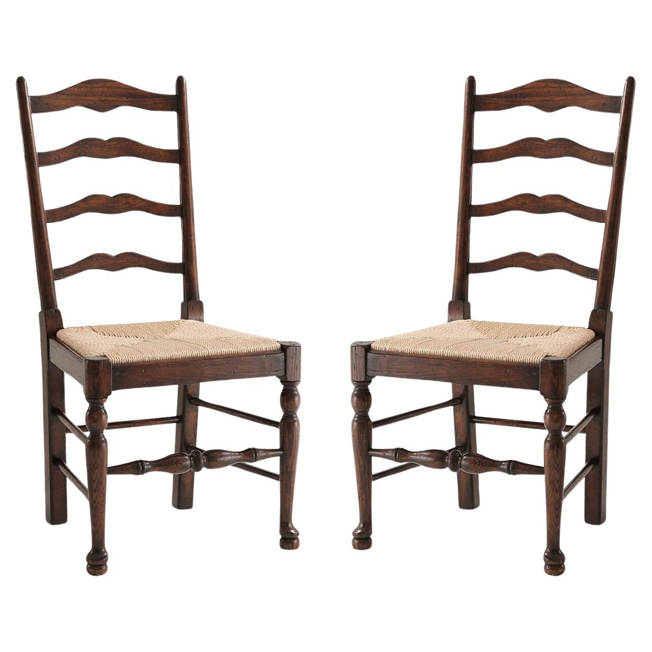 English Oak Ladderback Side Chairs
