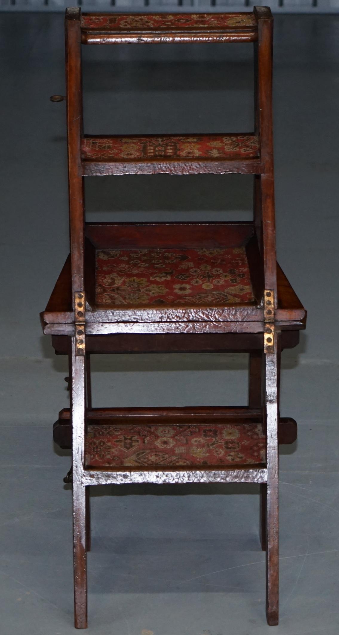 English Oak Library Chair Metamorphic Steps circa 1890 Arts & Crafts Carpet Line 7