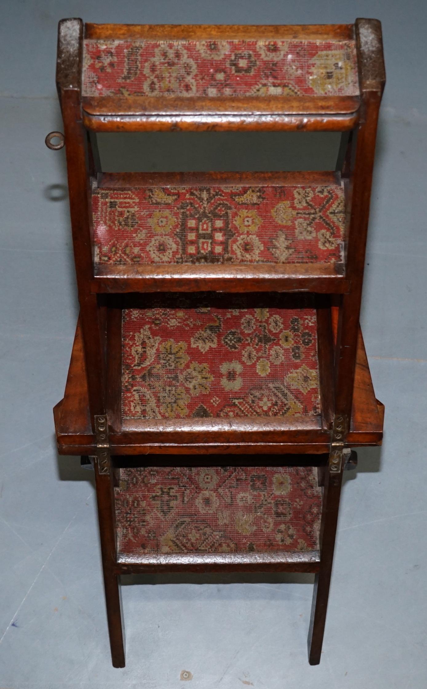English Oak Library Chair Metamorphic Steps circa 1890 Arts & Crafts Carpet Line 9