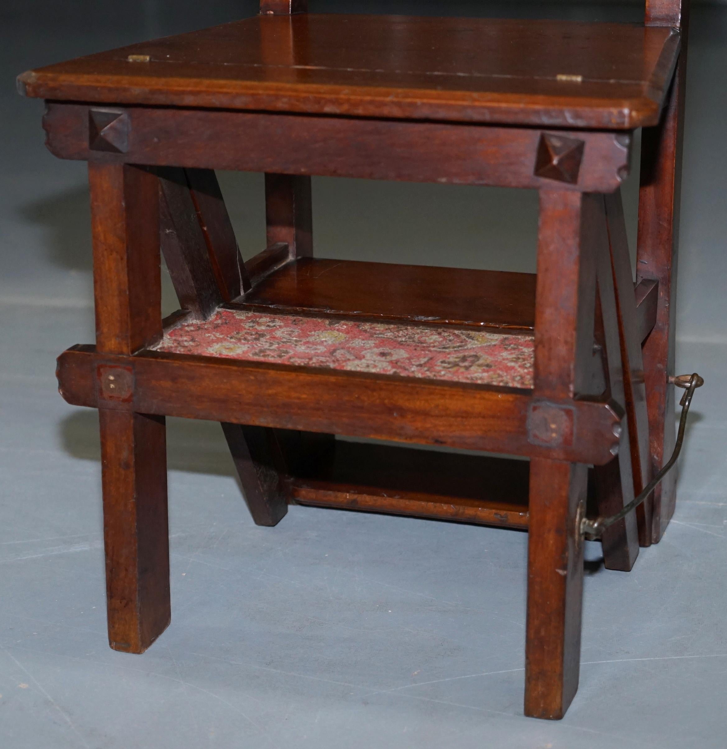 Hand-Crafted English Oak Library Chair Metamorphic Steps circa 1890 Arts & Crafts Carpet Line