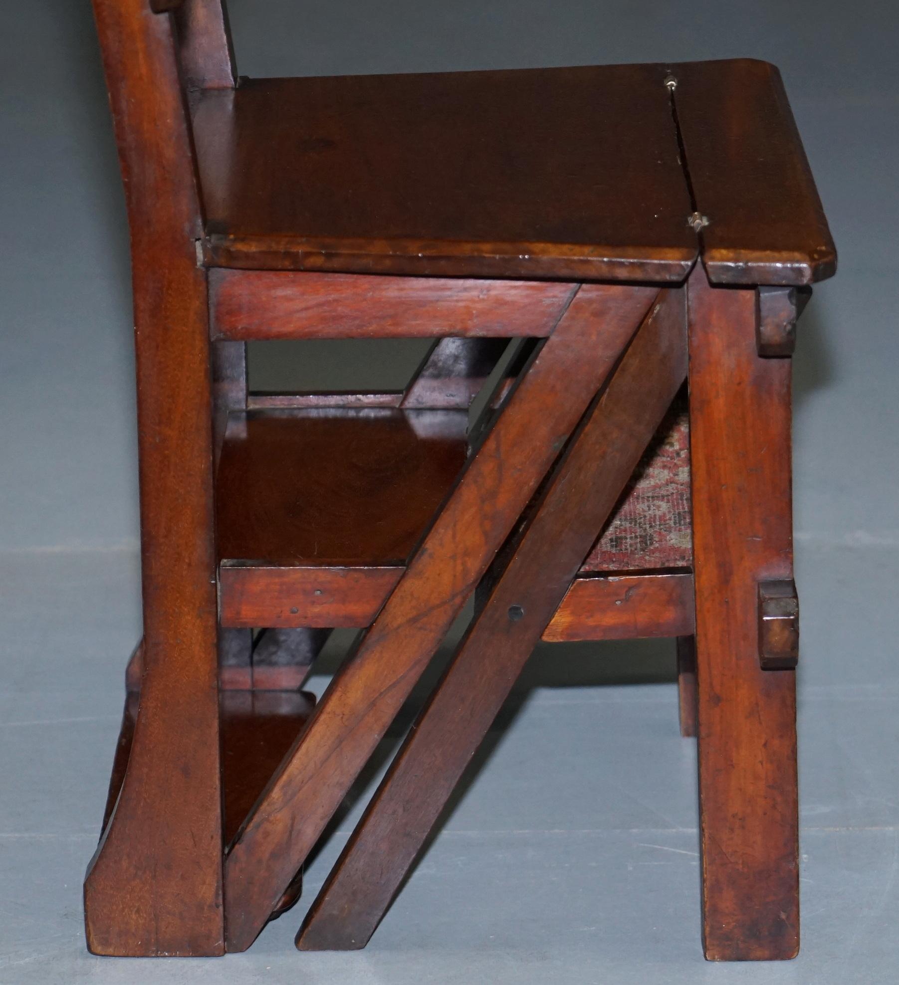 English Oak Library Chair Metamorphic Steps circa 1890 Arts & Crafts Carpet Line 1
