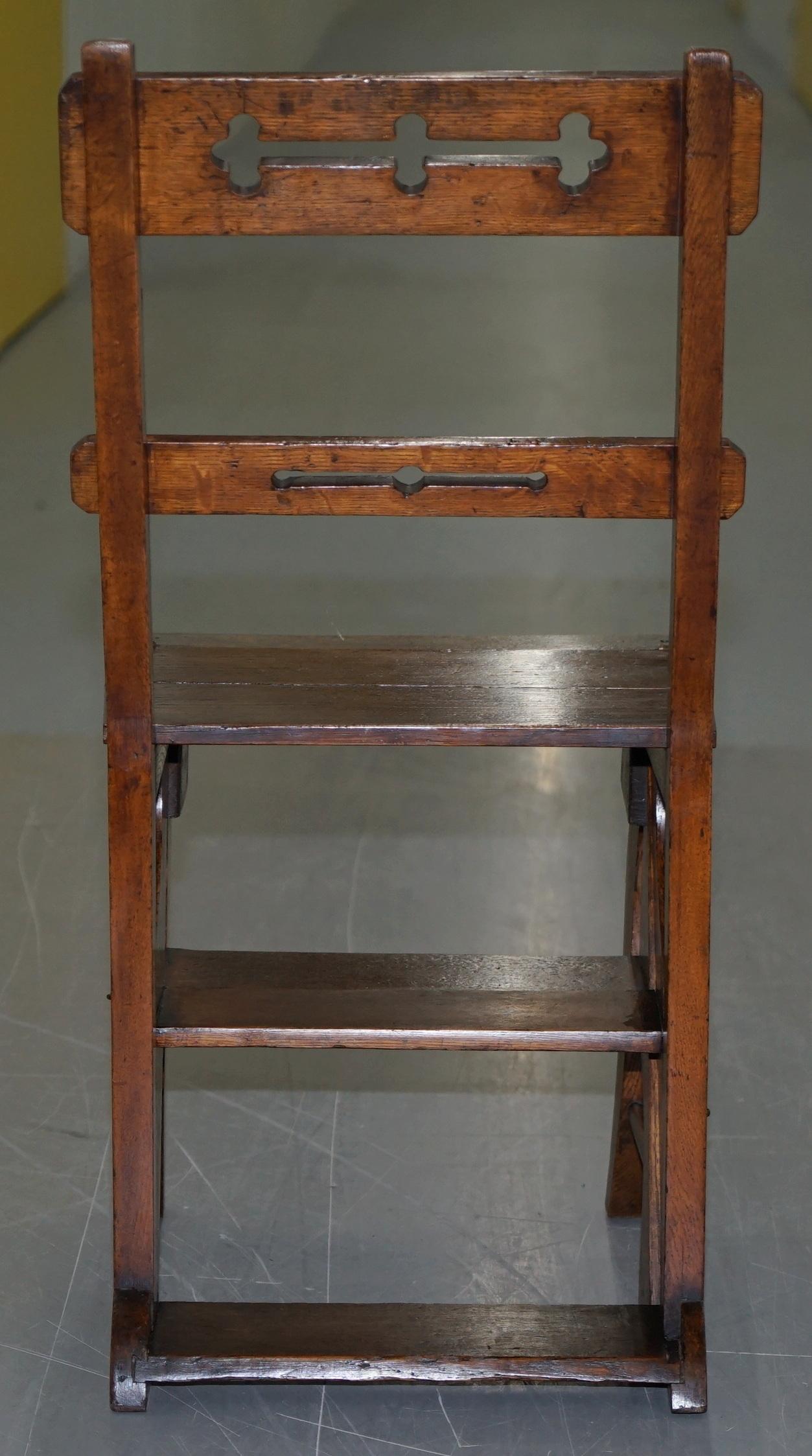 English Oak Library Chair Metamorphic Steps circa 1890 Arts & Crafts Handmade 4