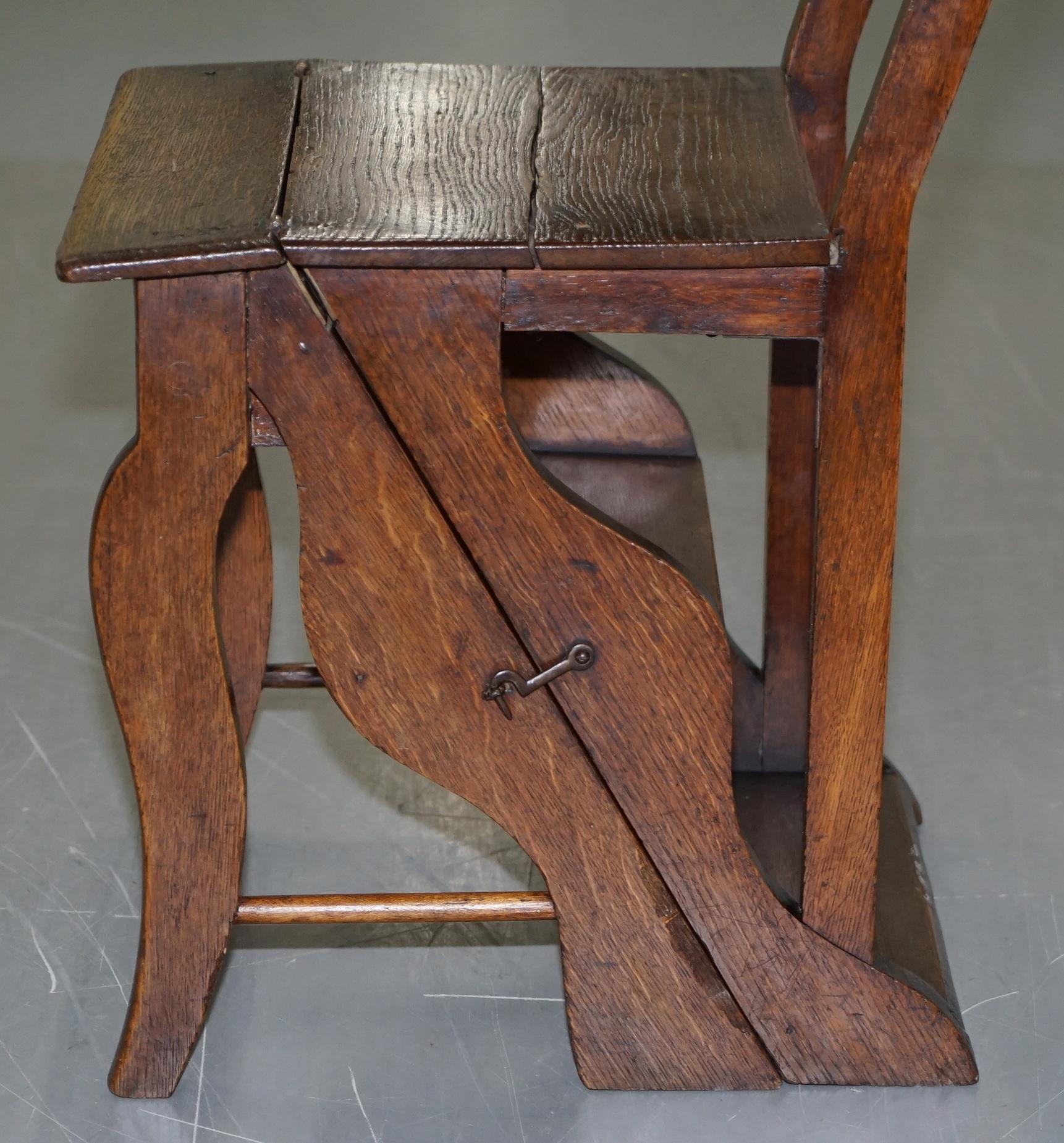 English Oak Library Chair Metamorphic Steps circa 1890 Arts & Crafts Handmade 6