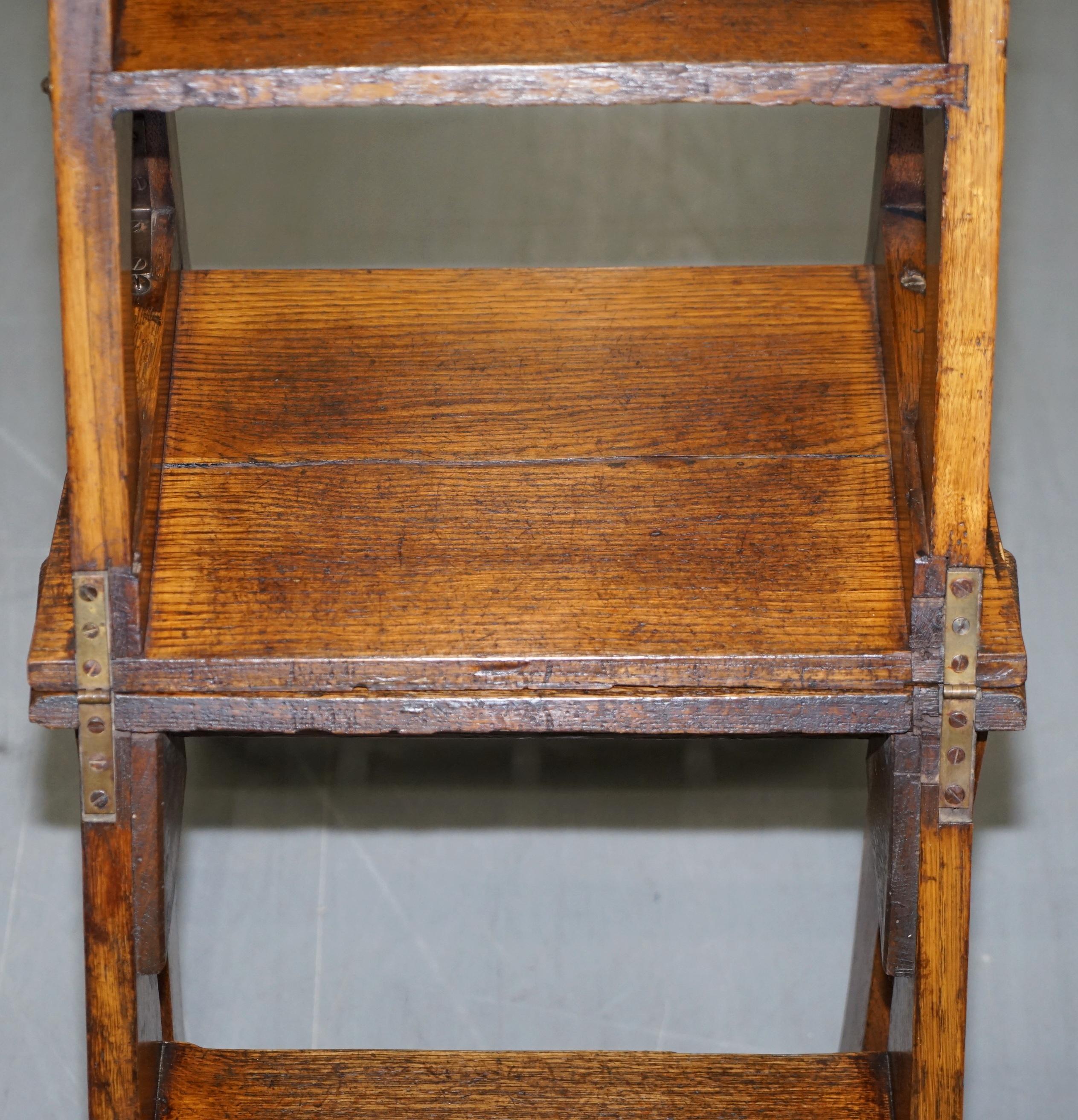 English Oak Library Chair Metamorphic Steps circa 1890 Arts & Crafts Handmade 10