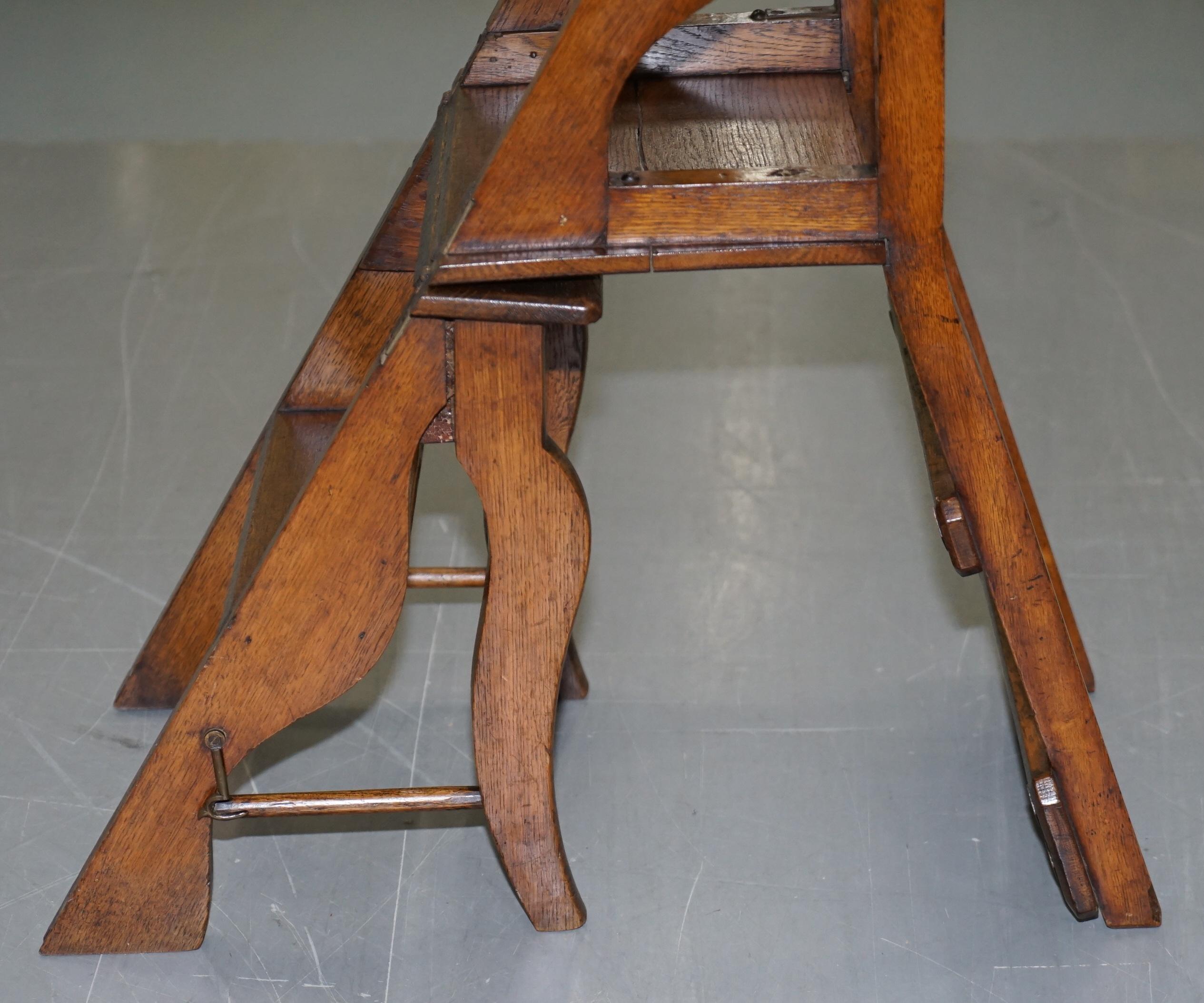 English Oak Library Chair Metamorphic Steps circa 1890 Arts & Crafts Handmade 13