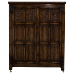 Antique English Oak Linen Fold Cupboard, 1880