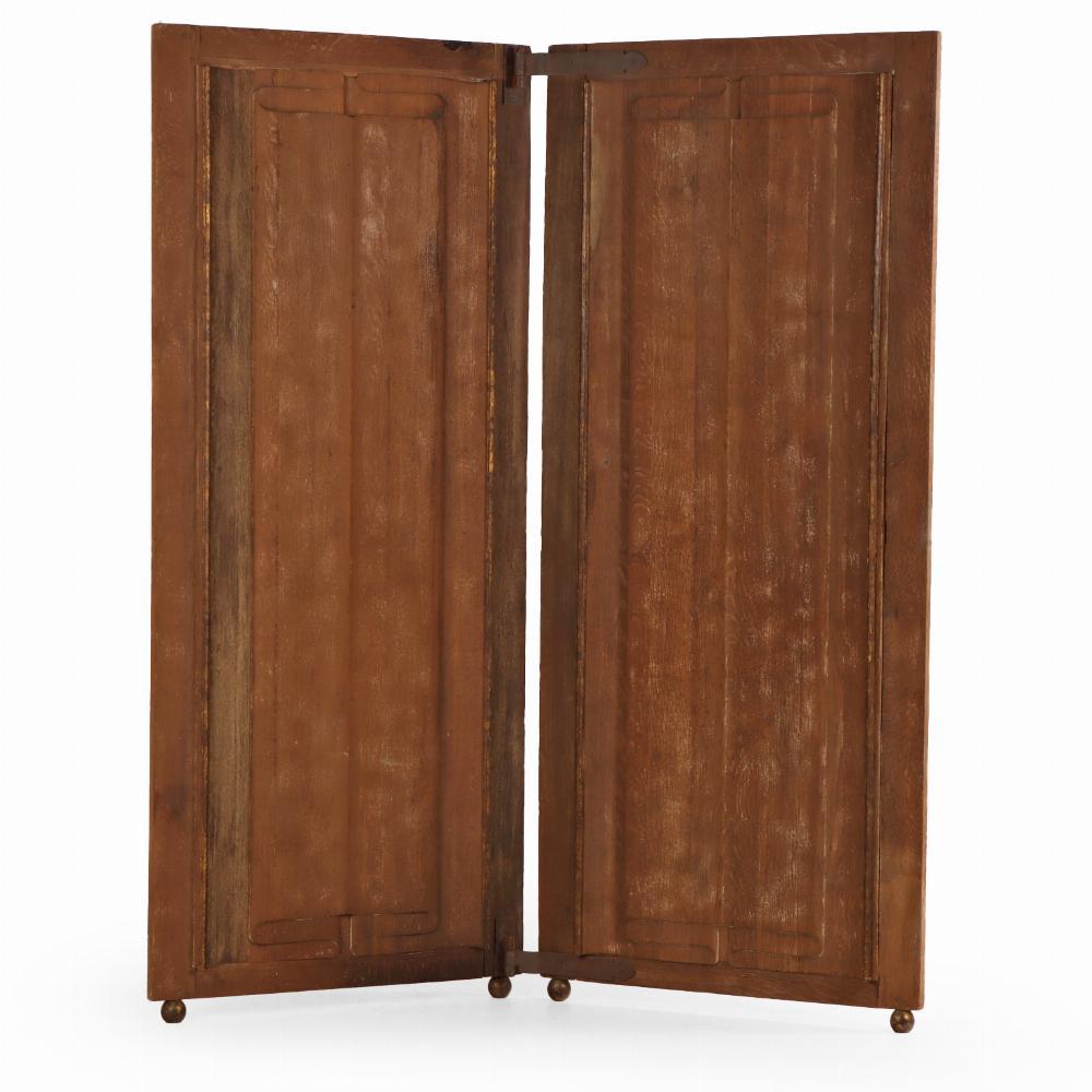 20th Century English Oak Linenfold Four-Panel Screen with Turned Feet, C. 1900. For Sale