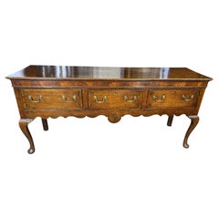 English Oak Lowboy with Inlaid Fan Motifs, Queen Anne Period late 18th century