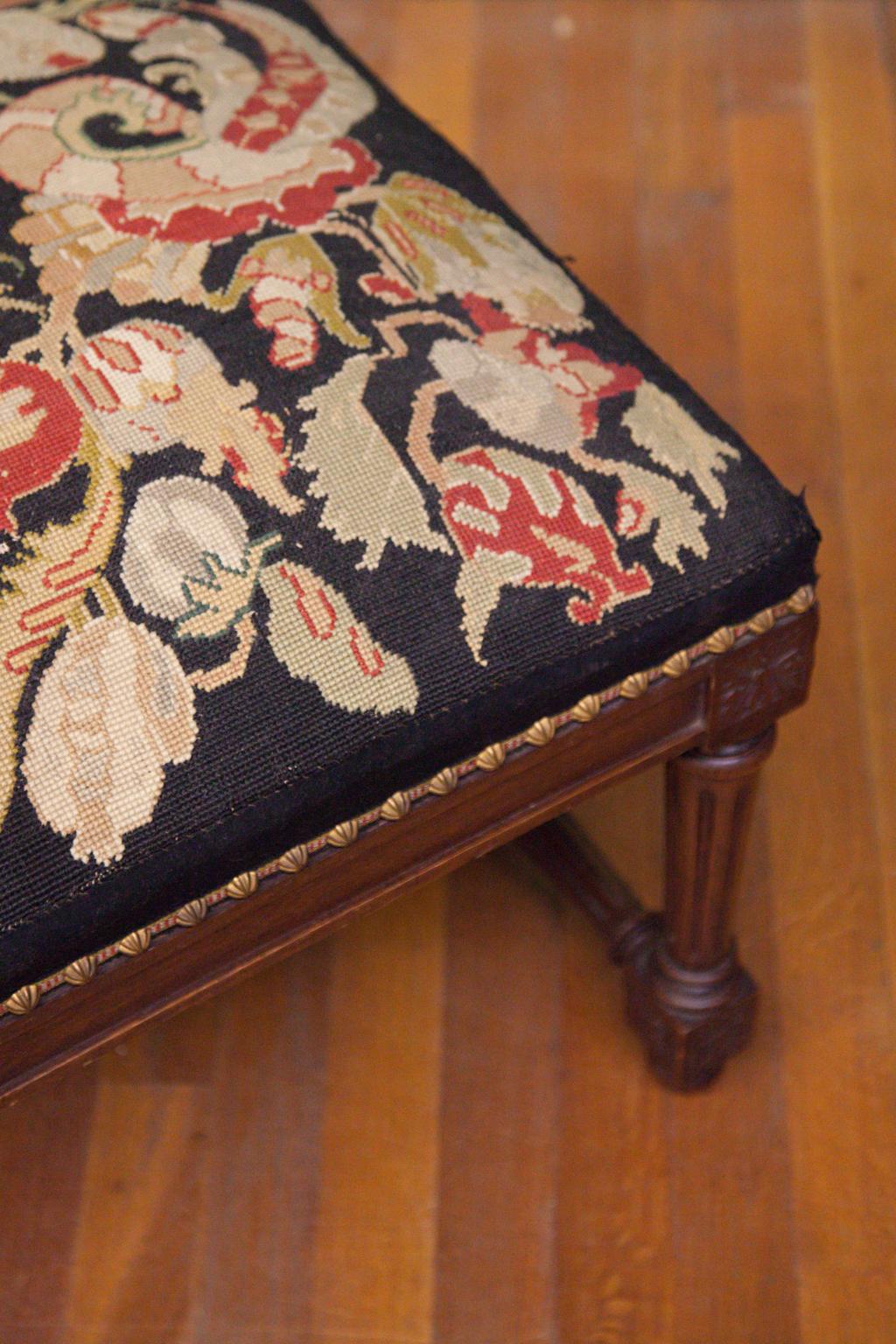 Hand-Carved English Oak Needlework Stool For Sale
