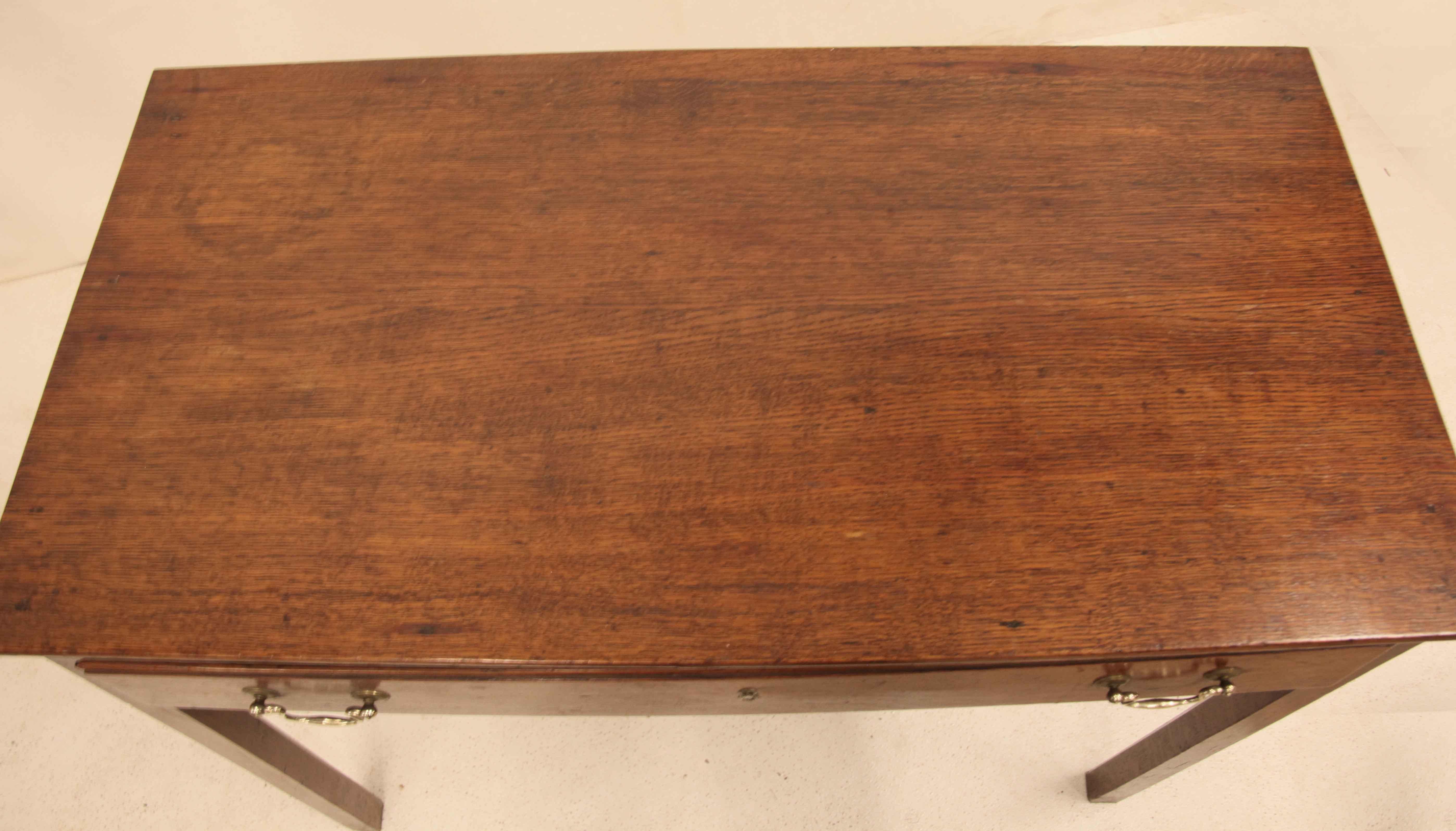 Brass English Oak One Drawer Side Table For Sale