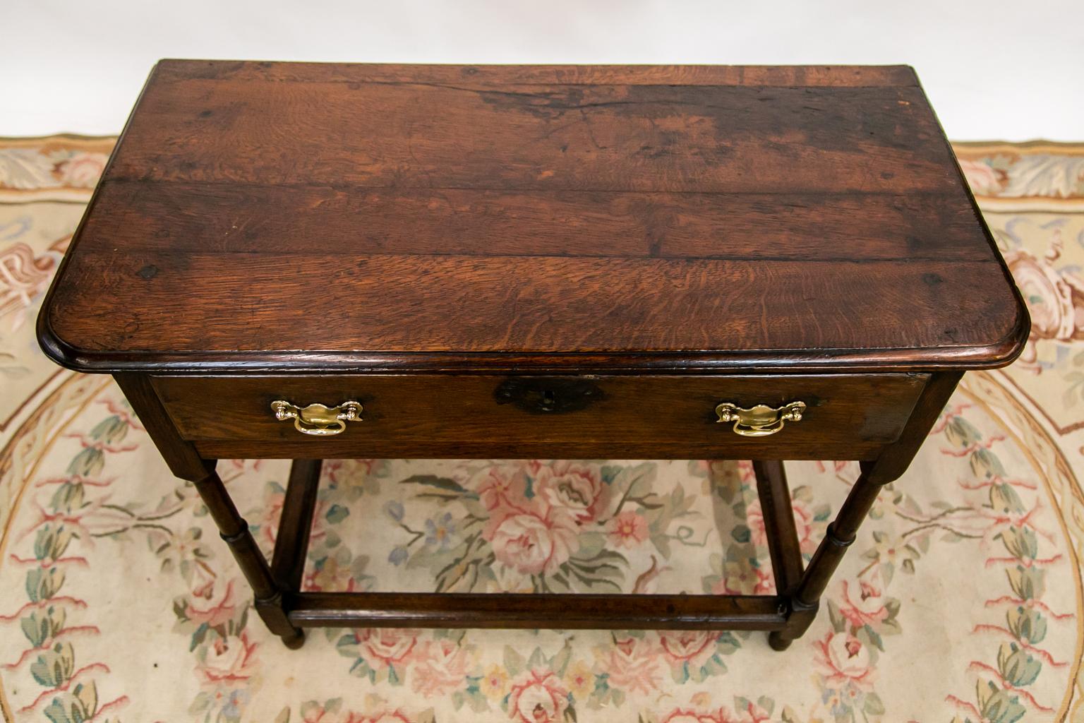 English Oak One Drawer Stretcher Table In Good Condition In Wilson, NC